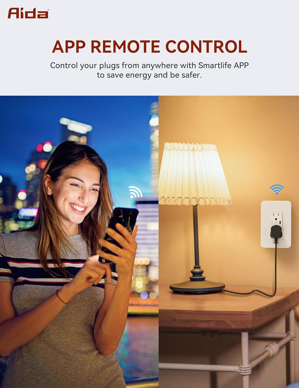 AIDA Toma de corriente inteligente Wi-Fi en pared, toma eléctrica estándar con puerto USB-C, receptáculo de 15 A, resistente a manipulaciones,