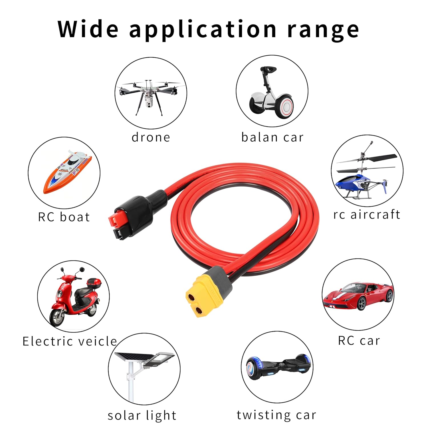 YACSEJAO Conector de panel solar XT60 de 12 AWG XT60 hembra a 45 A, cable de extensión para banco de energía al aire libre, batería de litio RC Lipo