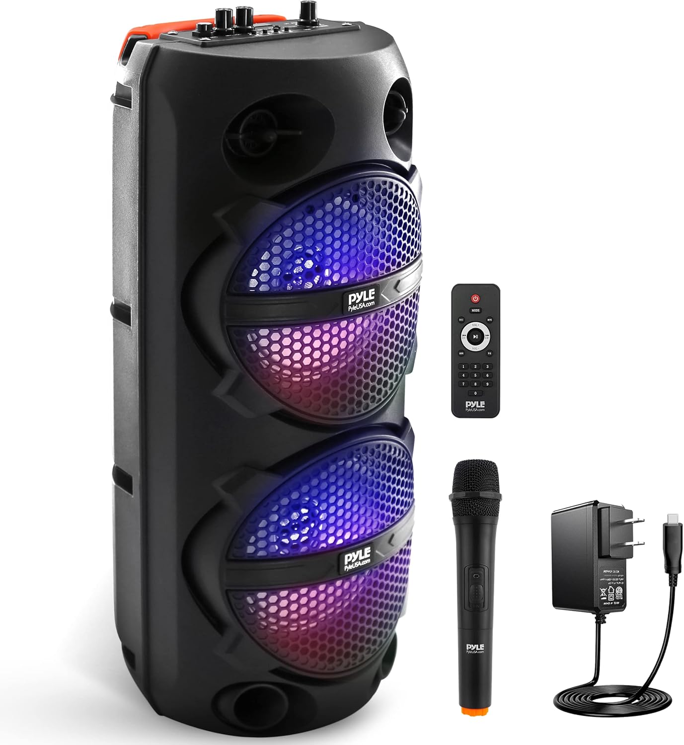 Pyle Altavoz PA portátil Bluetooth de EE. UU., sistema de audio de karaoke BT recargable de 200 W, doble 6 pulgadas, para interiores y exteriores,