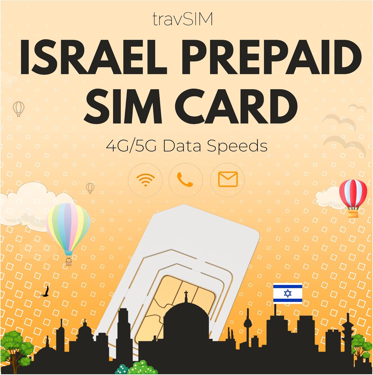 travSIM Tarjeta SIM de Israel  Datos móviles de 10 GB a velocidades 4G5G  Tarjeta SIM Israel funciona en dispositivos iOS y Android  Plan en tarjeta