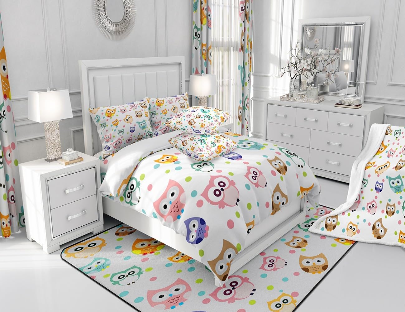 Feelyou Juego de sábanas ajustables con diseño de búho lindo para niñas, diseño de pájaros, tamaño individual, diseño de búhos, juego de sábanas