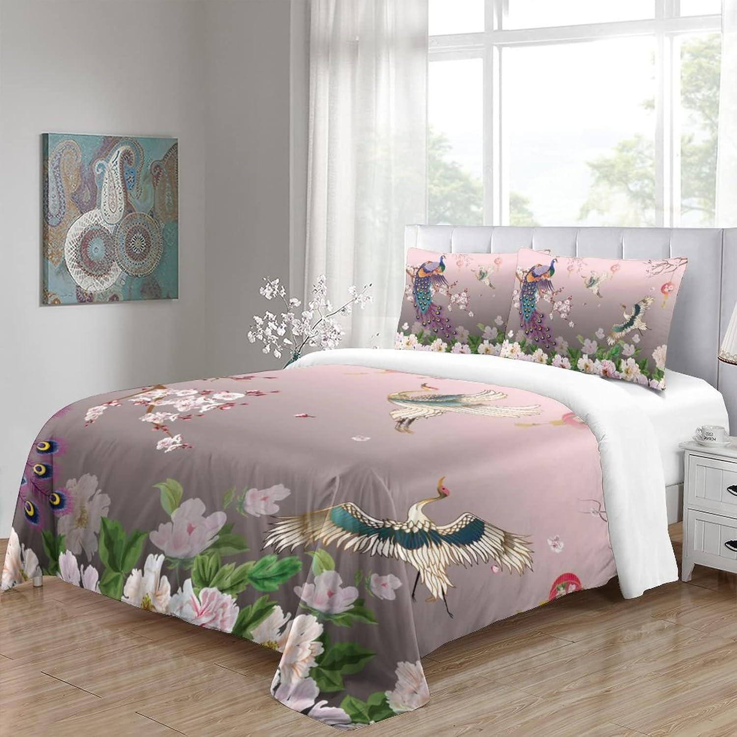 Juego de ropa de cama de pavo real, hermoso juego de ropa de cama de animales, decoración de habitación para niños y niñas, juego de microfibra