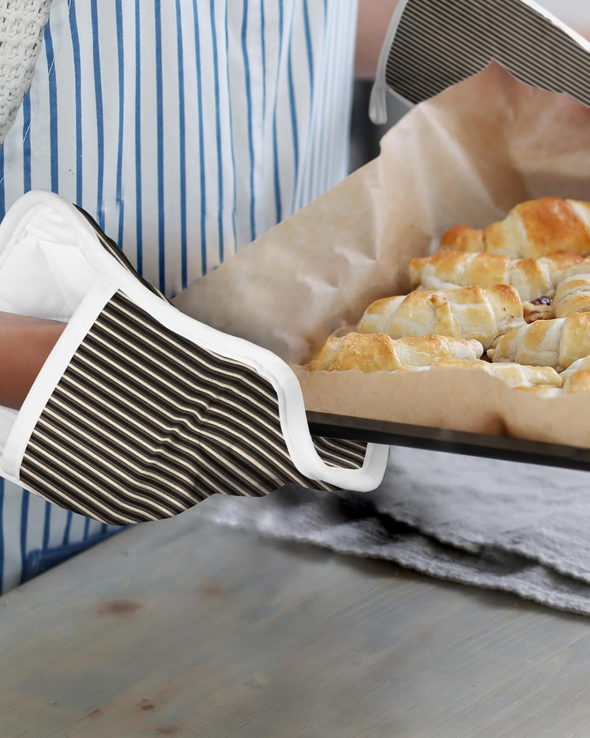 Juego de 2 agarraderas de tela de toalla para cocina, antideslizantes, aislantes y térmicas, con bolsillo, guantes gruesos para horno, posavasos