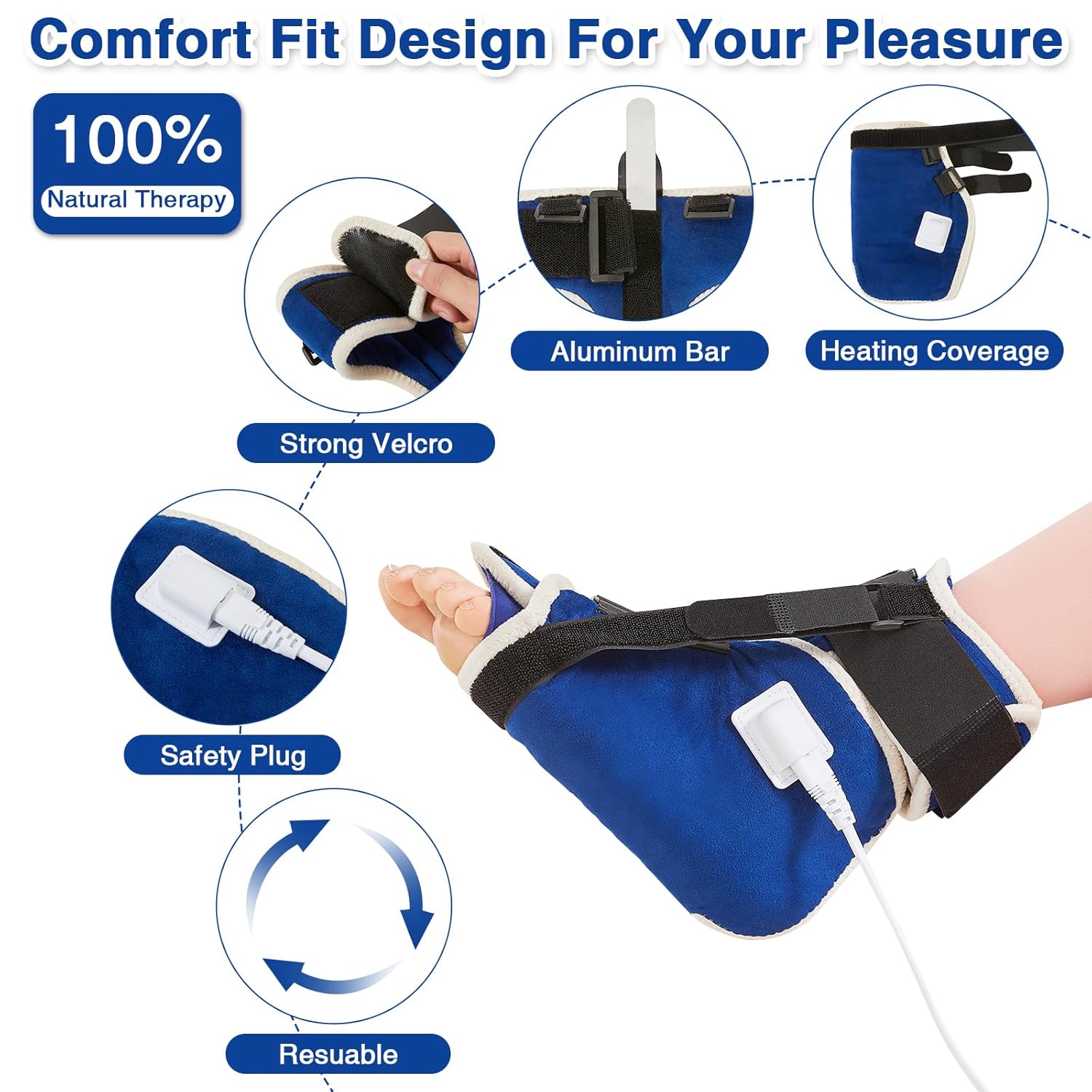 Paquete de 1 almohadilla térmica de tobillo para alivio de la fascitis plantar, 3 correas ajustables con soporte de arco para tendinitis de Aquiles,