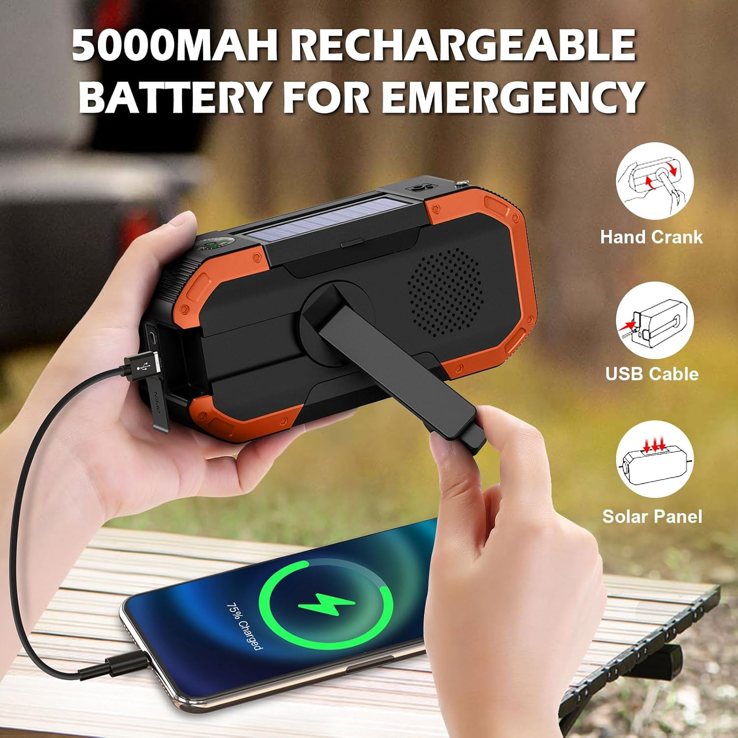 Radio meteorológica de emergencia Altavoz Bluetooth, radio digital portátil NOAAAMFM con linterna LED, lámpara de lectura, radio de alerta