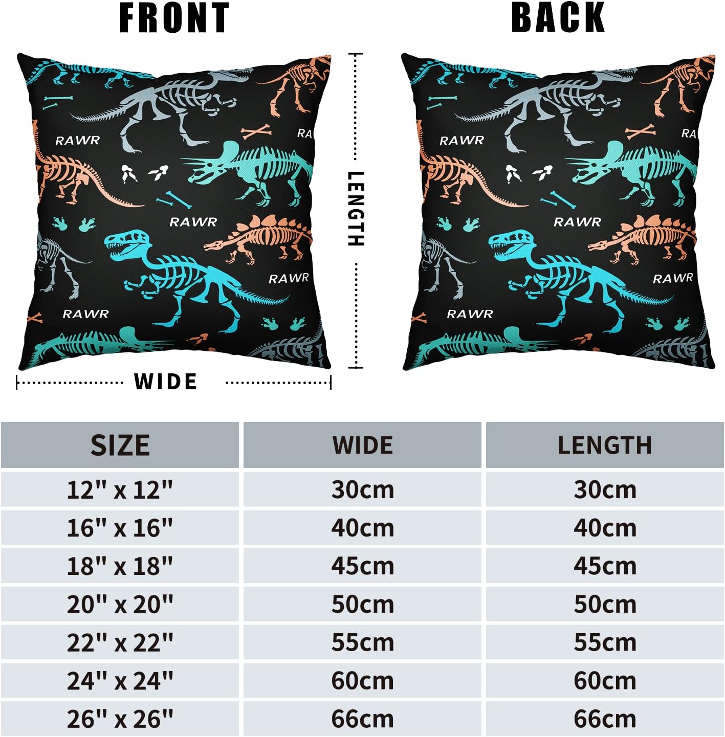 Juego de 2 fundas de almohada de calavera de dinosaurio azul de 16 x 16 pulgadas, fundas de almohada cuadradas de lino abstracto con huesos de