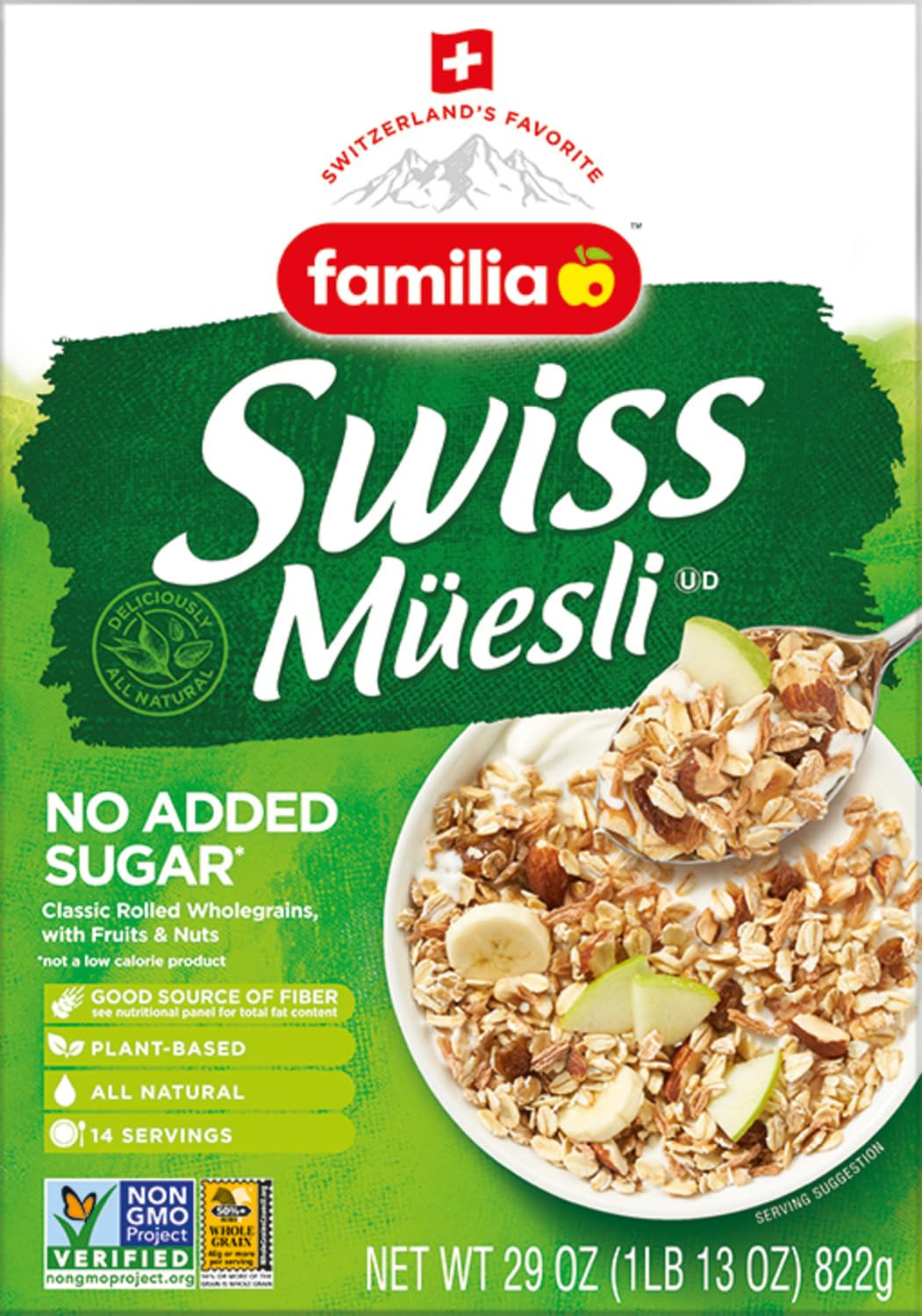 Familia Cereal suizo Muesli, sin azúcar añadida, caja de 29 onzas