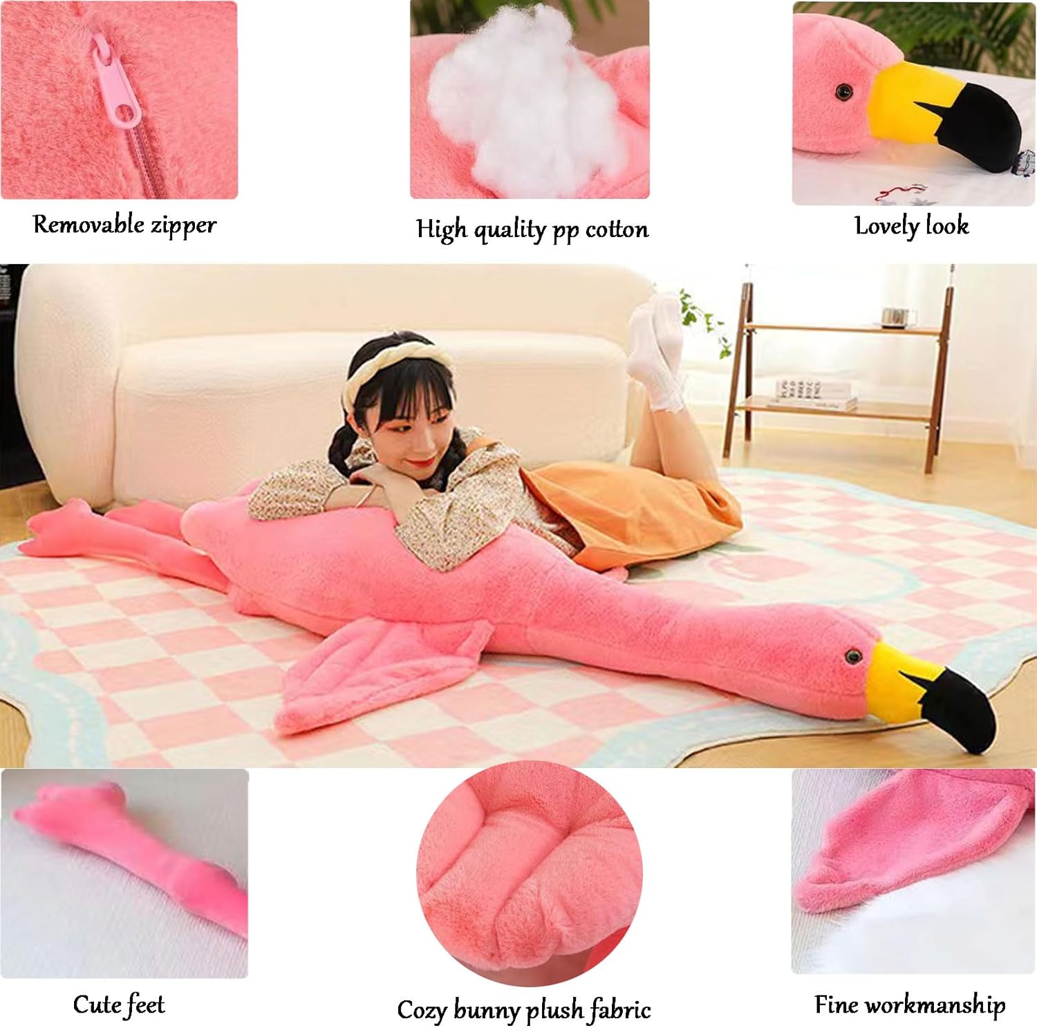 XQEYNT Almohada de peluche de flamenco de 63 pulgadas, muñeca de peluche gigante de flamenco rosa, juguetes de peluche para niños, regalos de