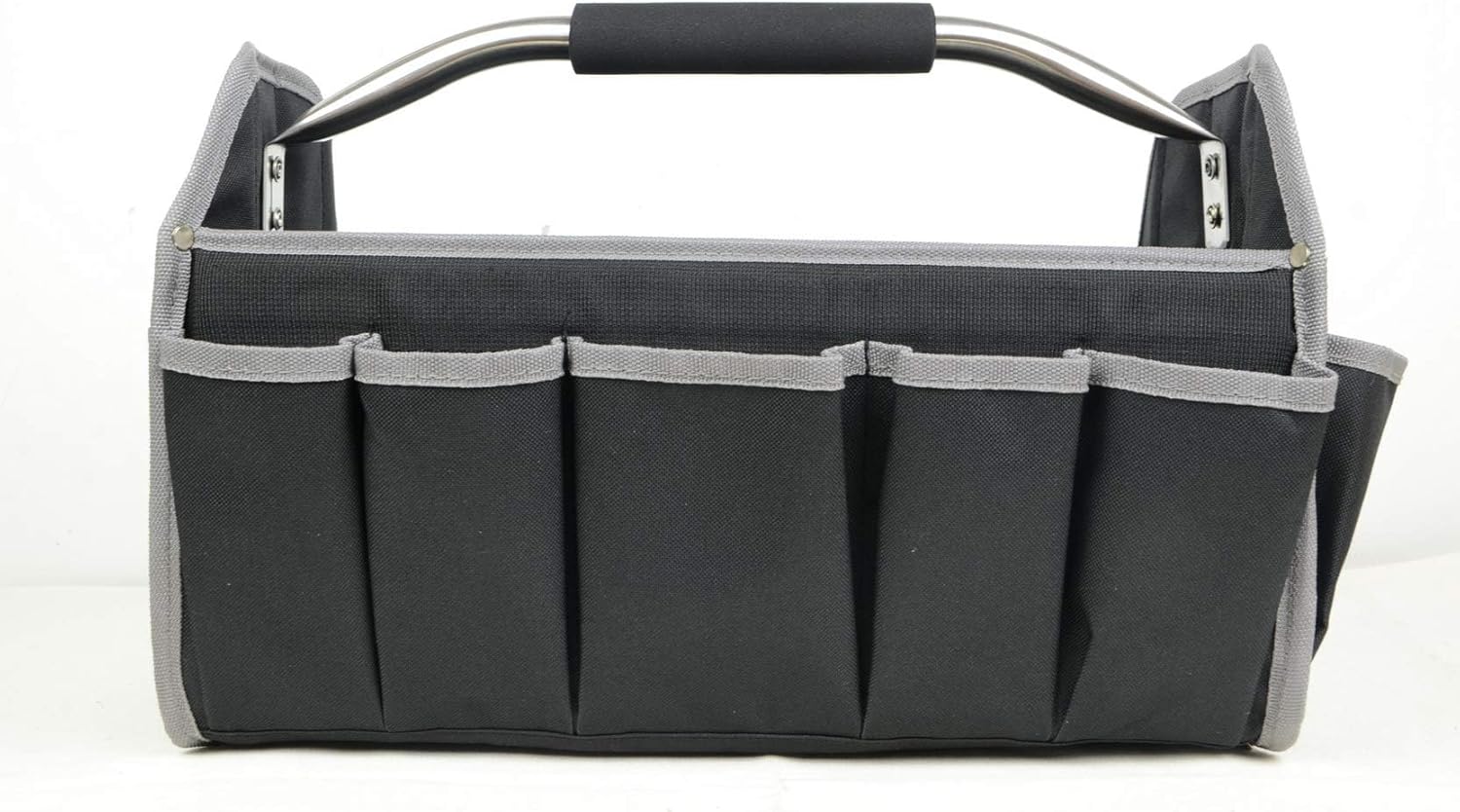 Bolsa de herramientas para electricista de 16 pulgadas, con parte superior abierta, material reforzado 600D con 16 bolsillos externos, asa de acero