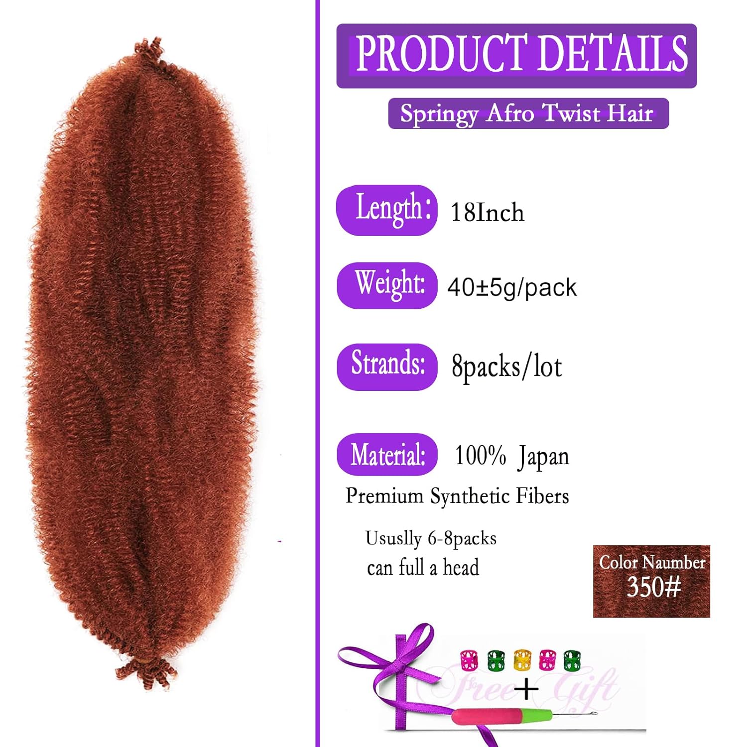 Marley Twist – Cabello trenzado para rastas suaves de 18 pulgadas, cabello afro Twist de jengibre, cabello trenzado 350, cabello afro trenzado para