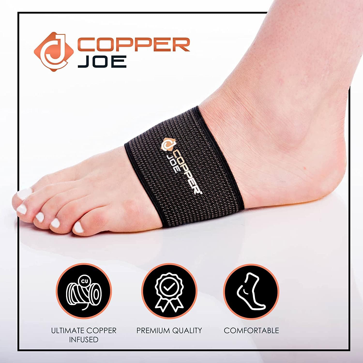 Copper Joe Paquete de 4 fundas de compresión para soporte de arco de pie, alivio de la fascitis plantar, soporte de pie para dolor y fascitis