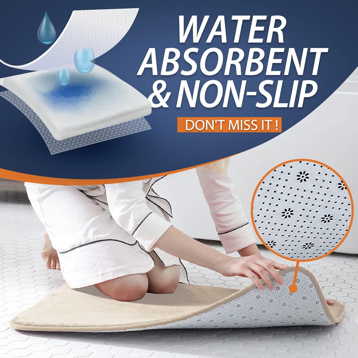 Walensee – Tapete de baño de espuma viscoelástica extra grueso, antideslizante, absorbente y súper acogedor, tapete de baño de terciopelo suave de
