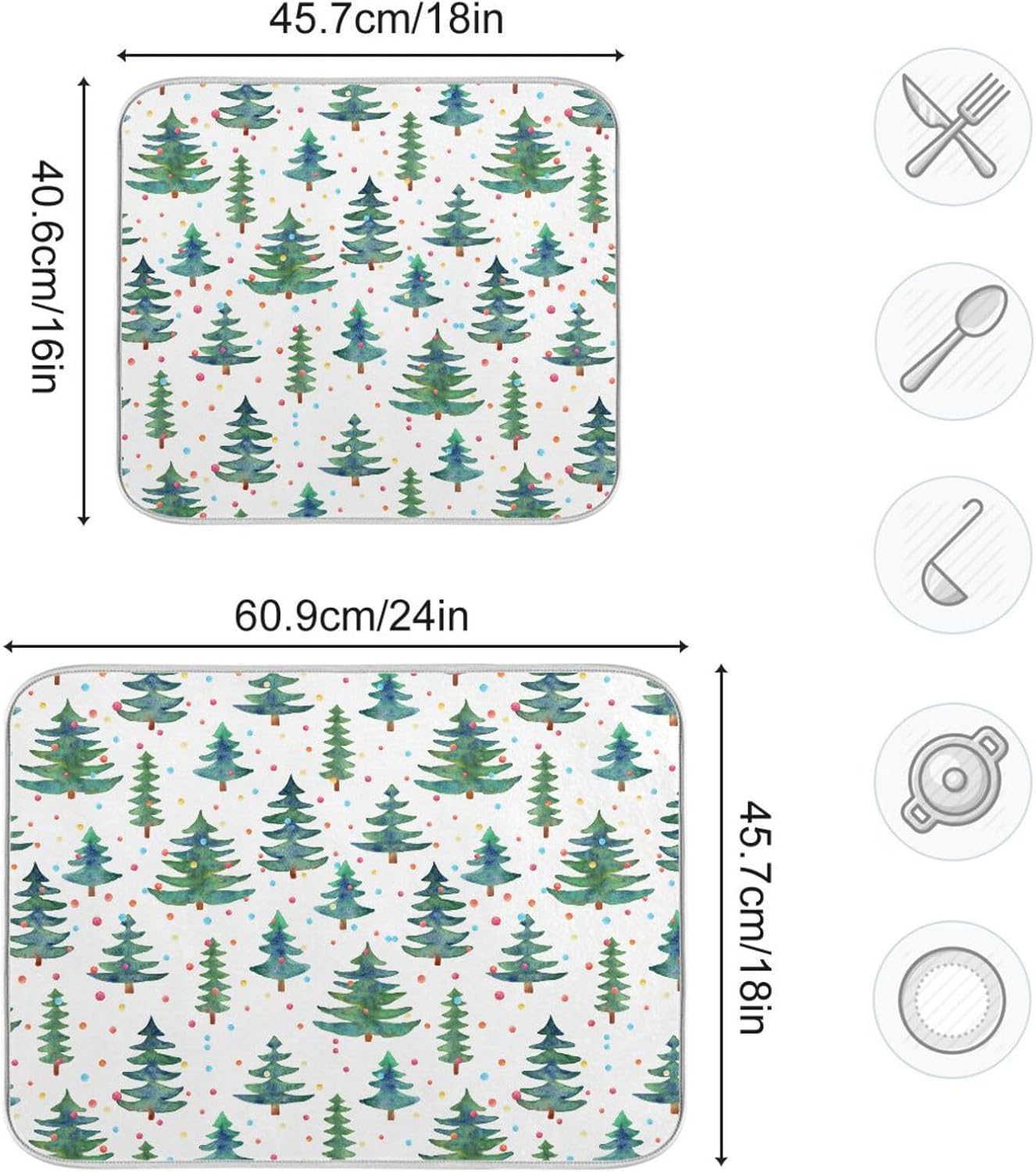 Green Trees Ball Drying Dish Mat Washnable Absorbent Drying Mat Kitchen Counter Drainer Mat Tapete Para Cocina 16” x 18”