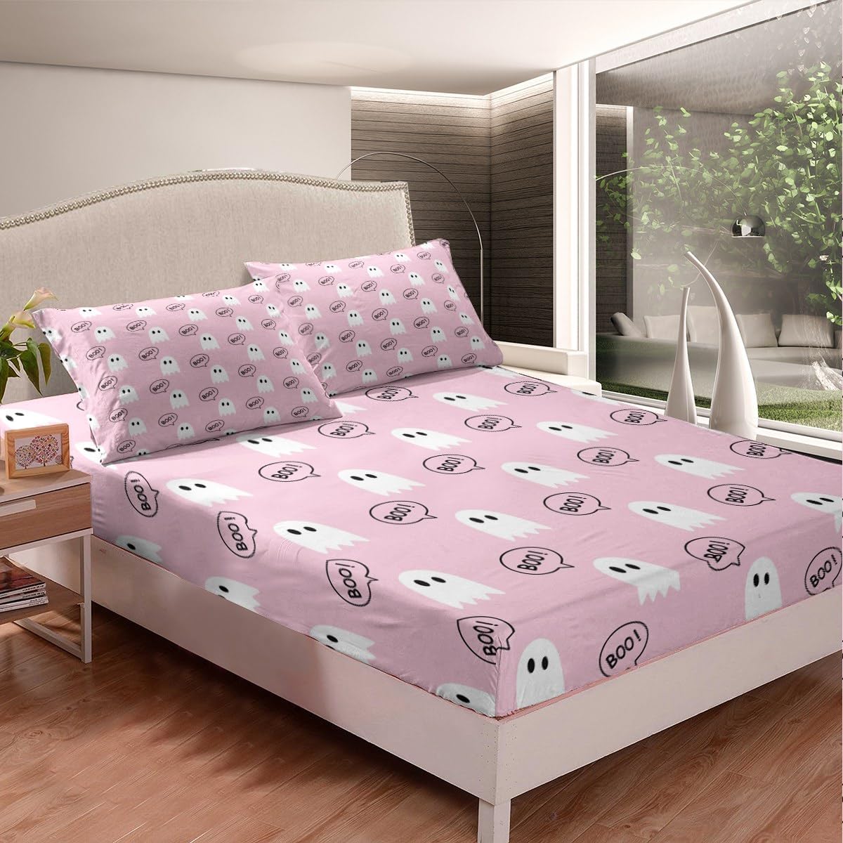 Castle Fairy Lindo juego de sábanas bajeras de fantasma, tamaño individual, juego de ropa de cama de 2 piezas para niños, niñas, niños y mujeres,