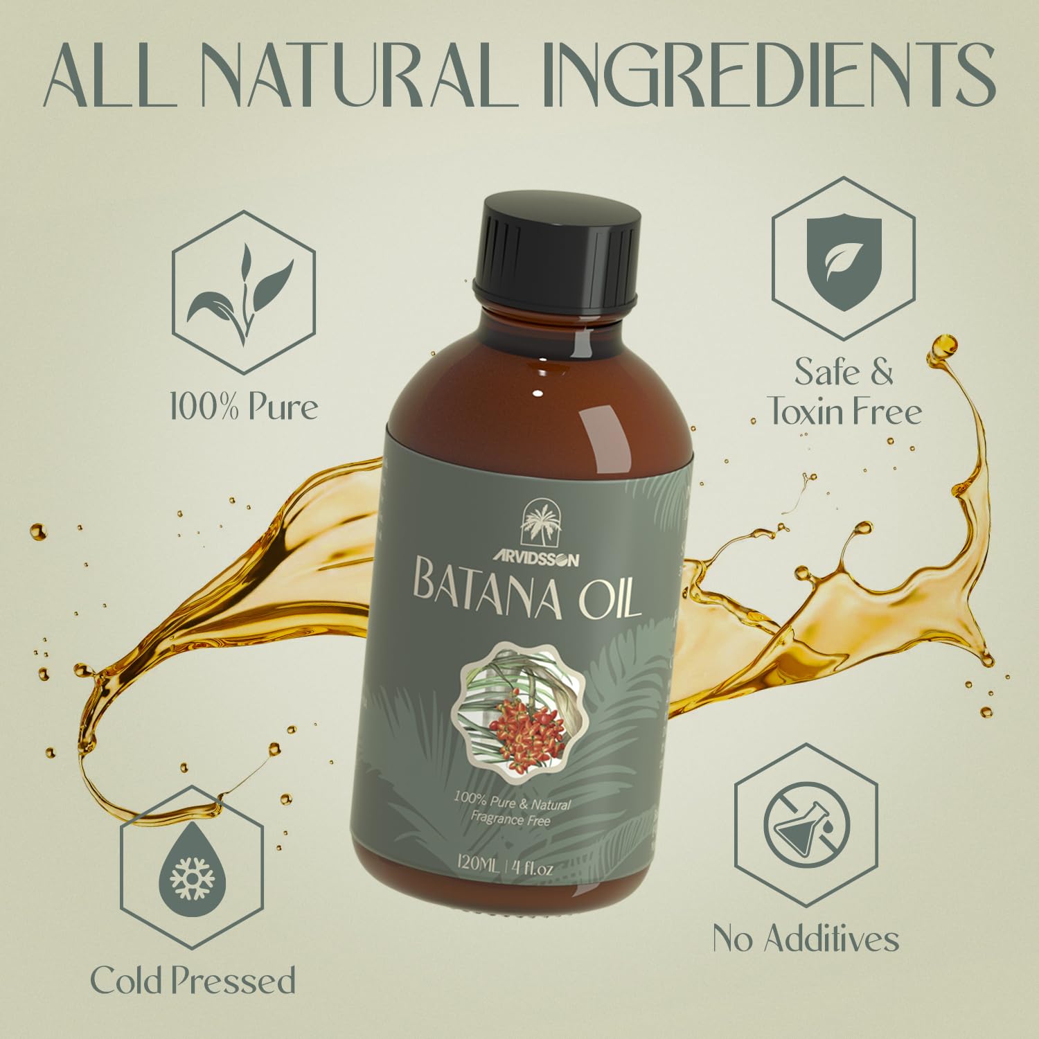 ARVIDSSON Aceite de batana para el crecimiento y la nutrición del cabello, aceite de batana 100% crudo de Honduras, evita la pérdida de cabello,