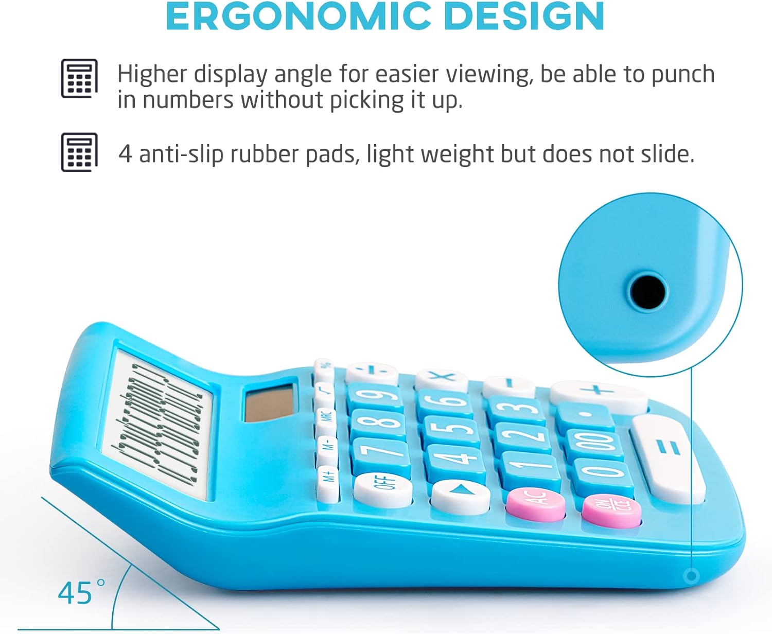 Calculadoras de escritorio, botón grande de pantalla grande, energía solar y de batería dual, 12 dígitos pequeña calculadora funcional básica