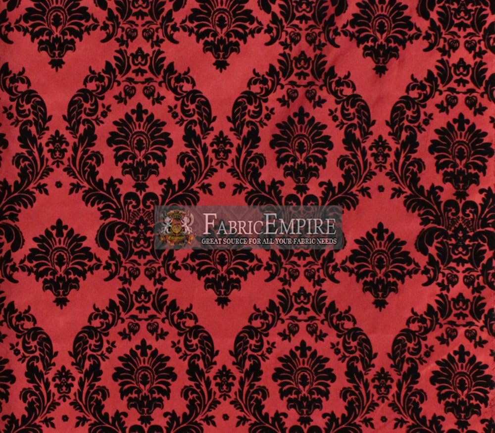 Tela flocada de damasco de tafetán con respaldo rojo negro  58 pulgadas de anchovendido por The Yard FABRIC EMPIRE