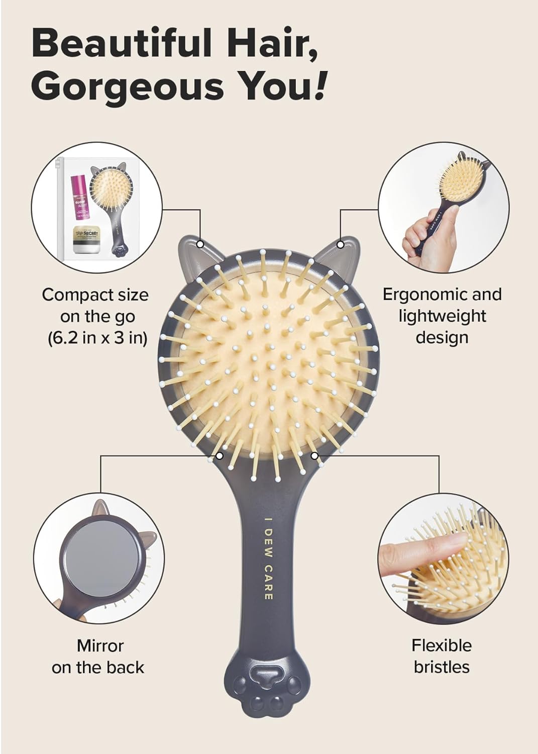 I DEW CARE – Juego de champú seco y cepillo para el cabello – Tap Secret Box  Cabello de aspecto más completo, sin aerosol, sin benceno, cepillo