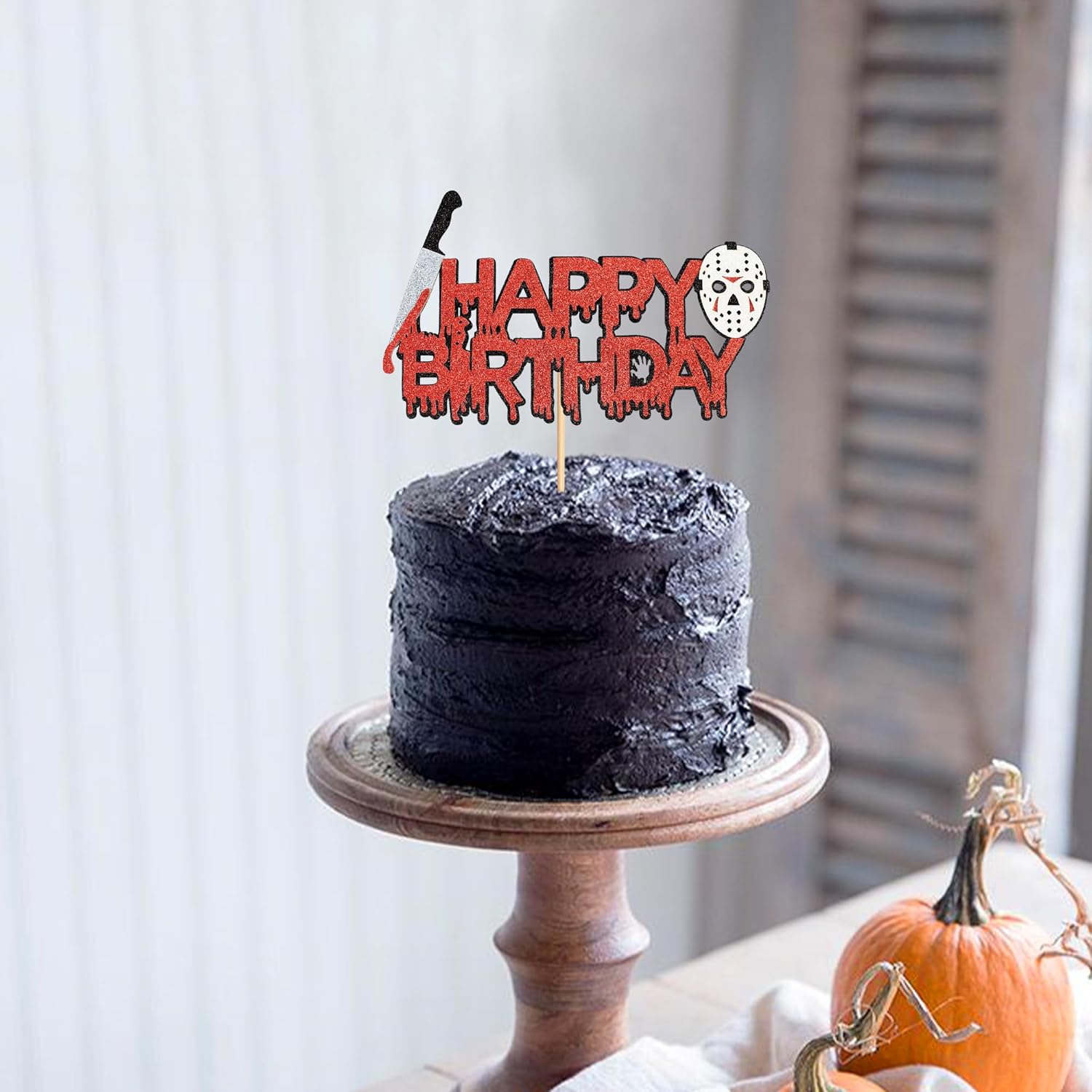 Ercadio 1 paquete de decoración de pastel de película de terror con purpurina para Halloween Killer para pastel de cumpleaños con temática de