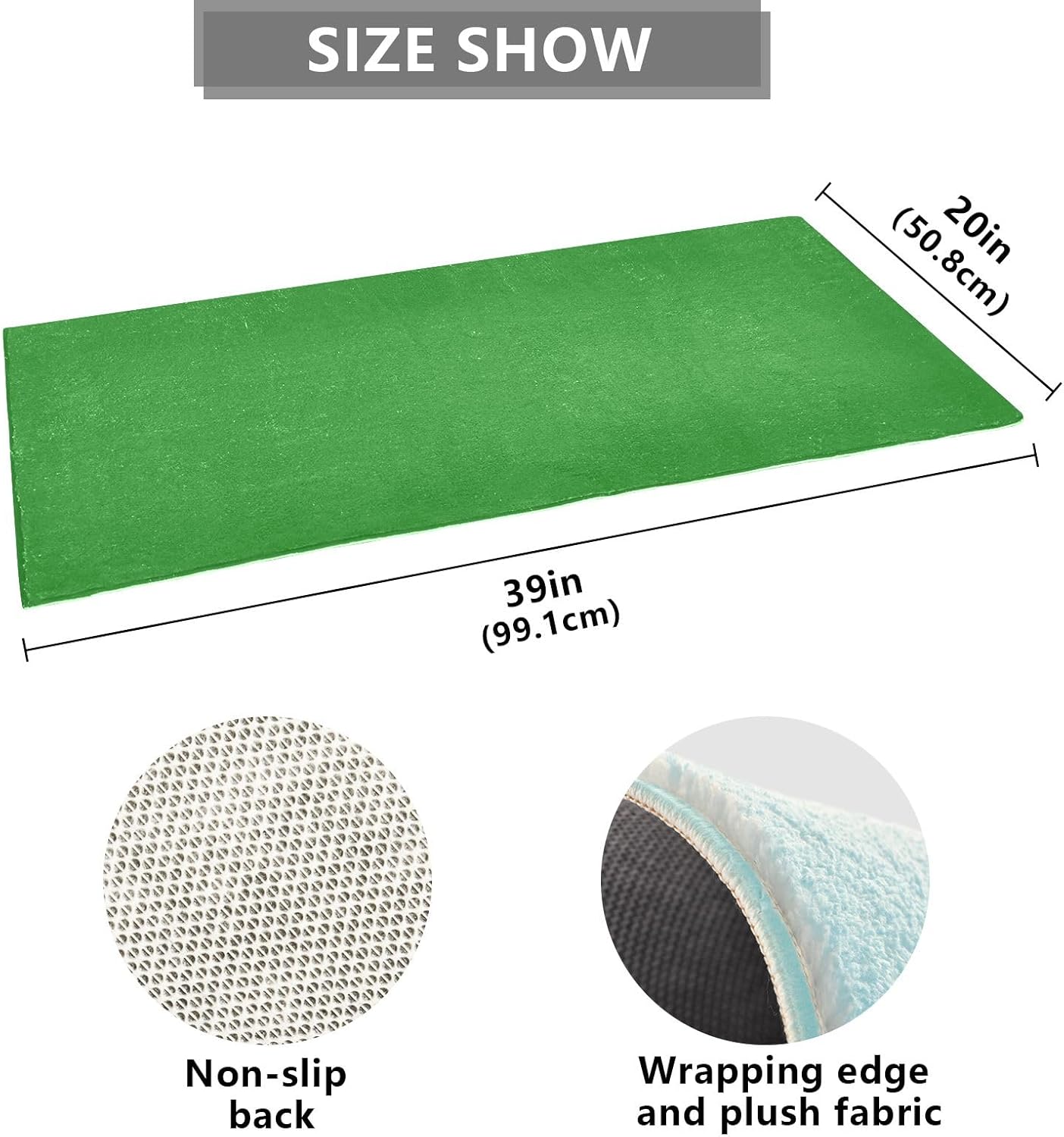 Tapete de baño de felpa verde bosque, parte trasera de goma antideslizante, lavable, absorbente, 39 x 20 pulgadas
