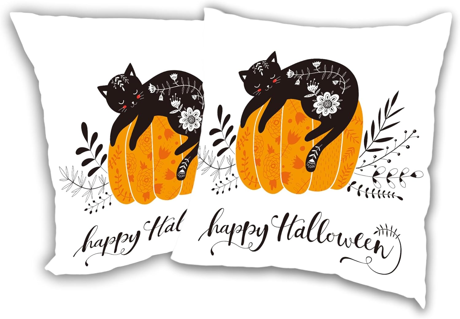 SKYDAWNY Juego de 2 fundas de almohada de 18 x 18 pulgadas con diseño de calabaza y gato negro, fundas decorativas cuadradas suaves para decoración