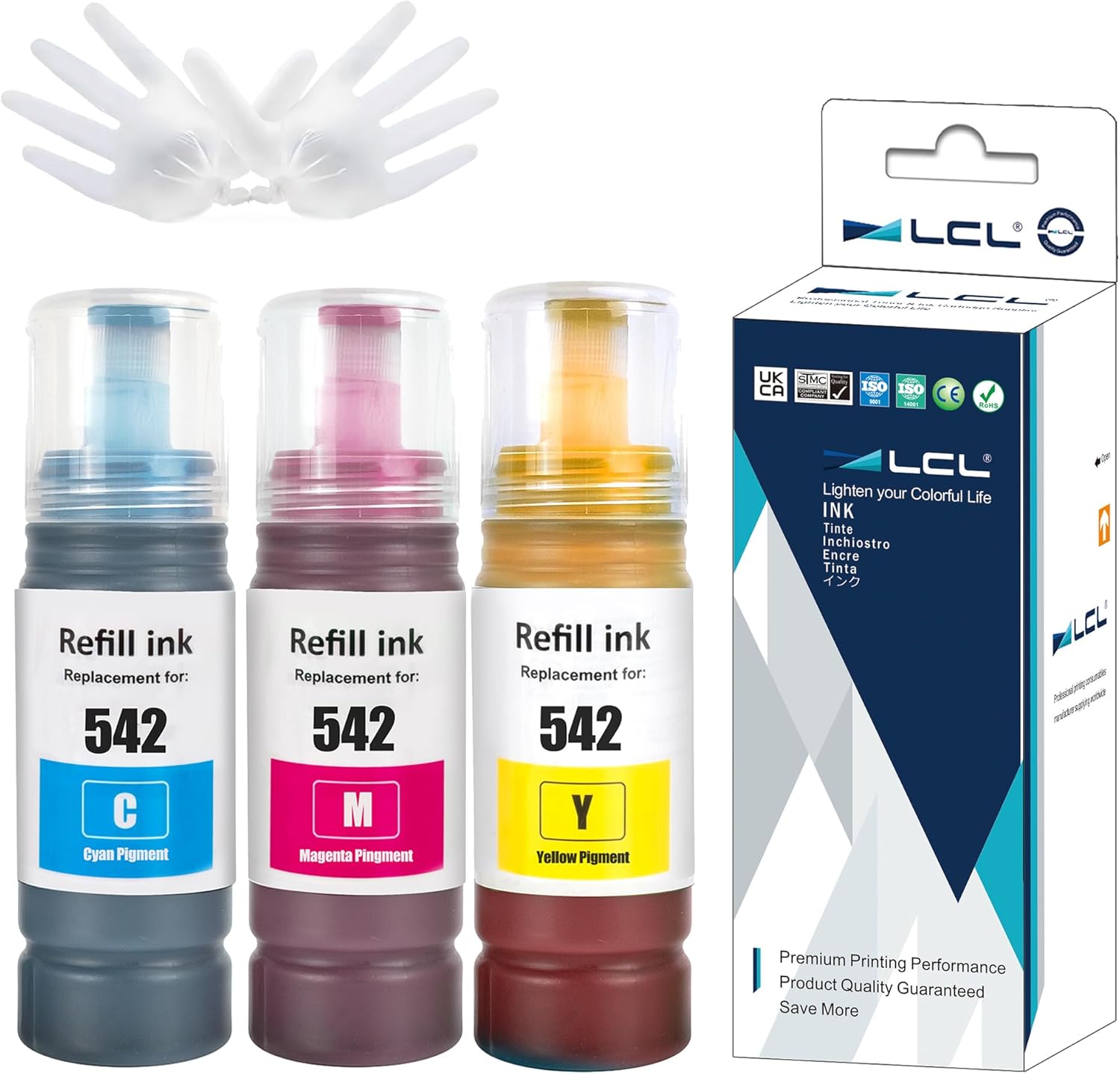 LCL Repuesto de pigmento de botella de tinta compatible para 542 T542 T542520-S T542220-S T542320-S0 T542420-S ET-5150 ET-5170 ET-5850 ET-5800