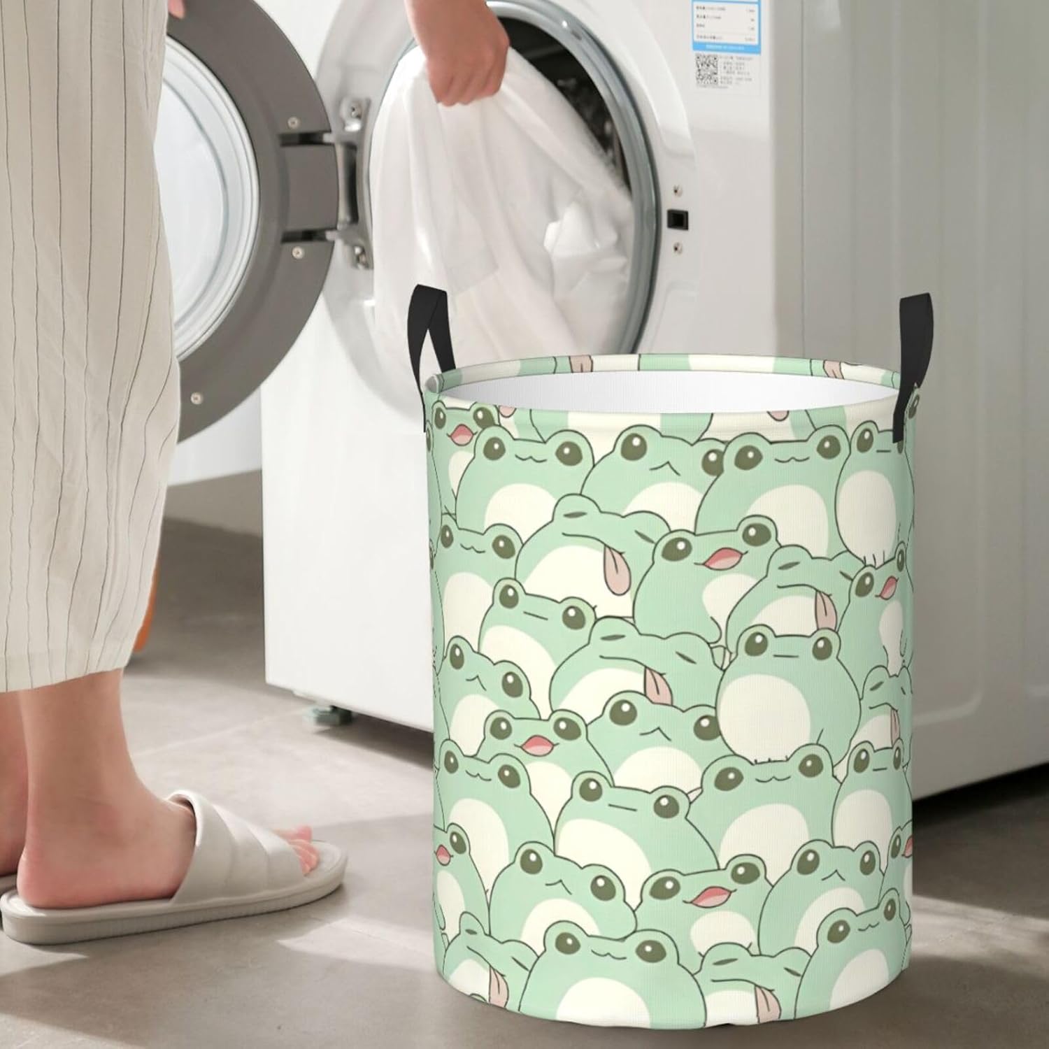 Kawaii – Cesta de ropa sucia con asa duradera, impermeable, plegable, cesta de almacenamiento circular, bolsa de ropa sucia para sala de estar,