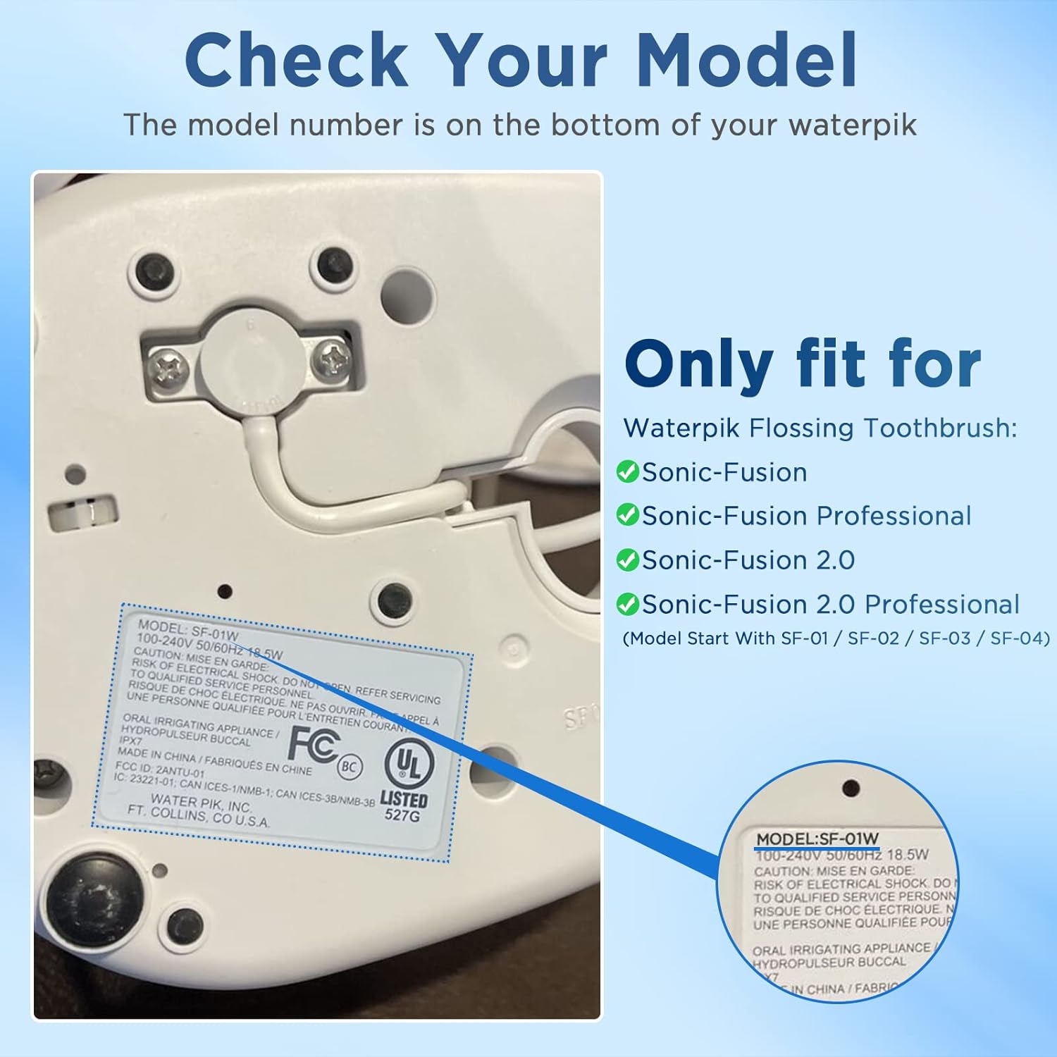 Cabezales de repuesto para todos los modelos Waterpik Sonic Fusion (SF-01, SF-02, SF-03 y SF-04), compactos, con tapas, 4 unidades, color blanco
