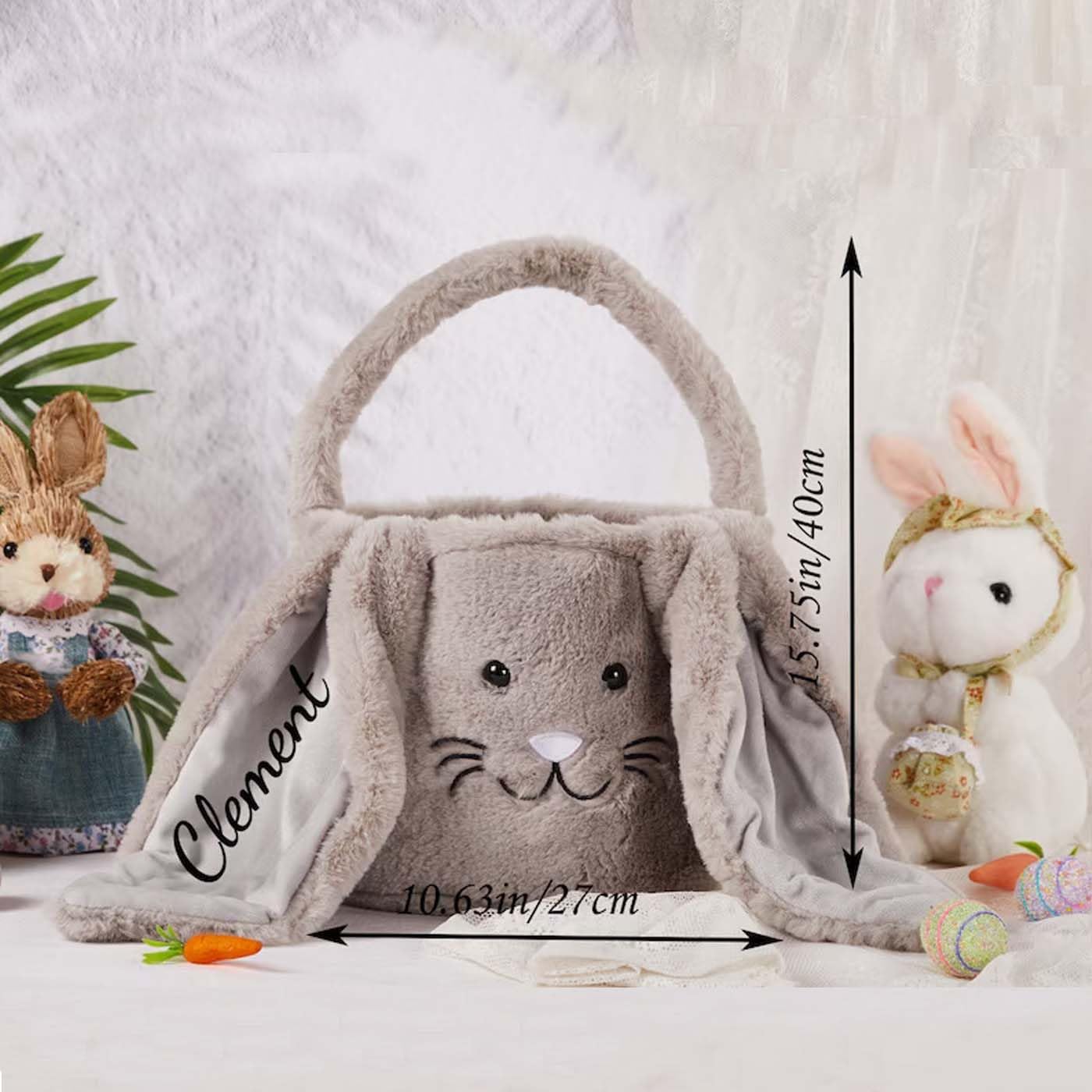 Cestas de Pascua personalizadas, cubos de conejo de Pascua con nombre personalizado, cesta de orejas de conejo de Pascua de felpa para niños y