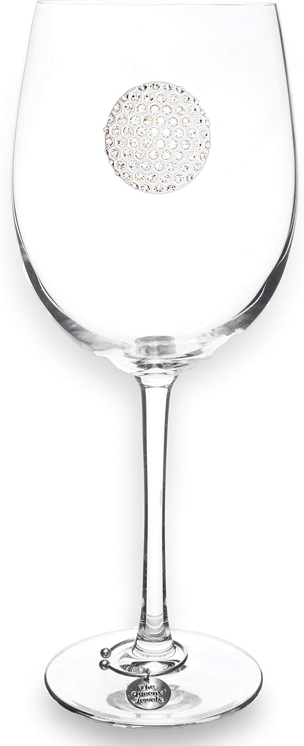 THE QUEENS’ JEWELS Copa de vino con tallo con joyas de bola de golf, 21 onzas, regalo único para mujeres, cumpleaños, lindo, divertido, sin pintar,
