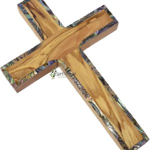 SAINT MICHAEL OLIVE WOOD FROM BETHLEHEM Cruz de pared de madera de olivo de 6 pulgadas con diseño de nácar, cruces de tierra santa de Belén SAINT MICHAEL OLIVE WOOD FROM BETHLEHEM Cruz de pared de madera de olivo de 6 pulgadas con diseño de nácar, cruces de tierra santa de Belén