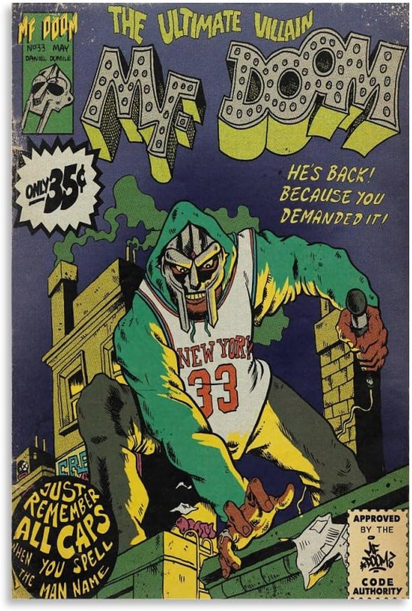 Mf Doom Comics – Póster artístico para dormitorio, lienzo estético, decoración de pared, 12 x 18 pulgadas (11.8 x 17.7 in)