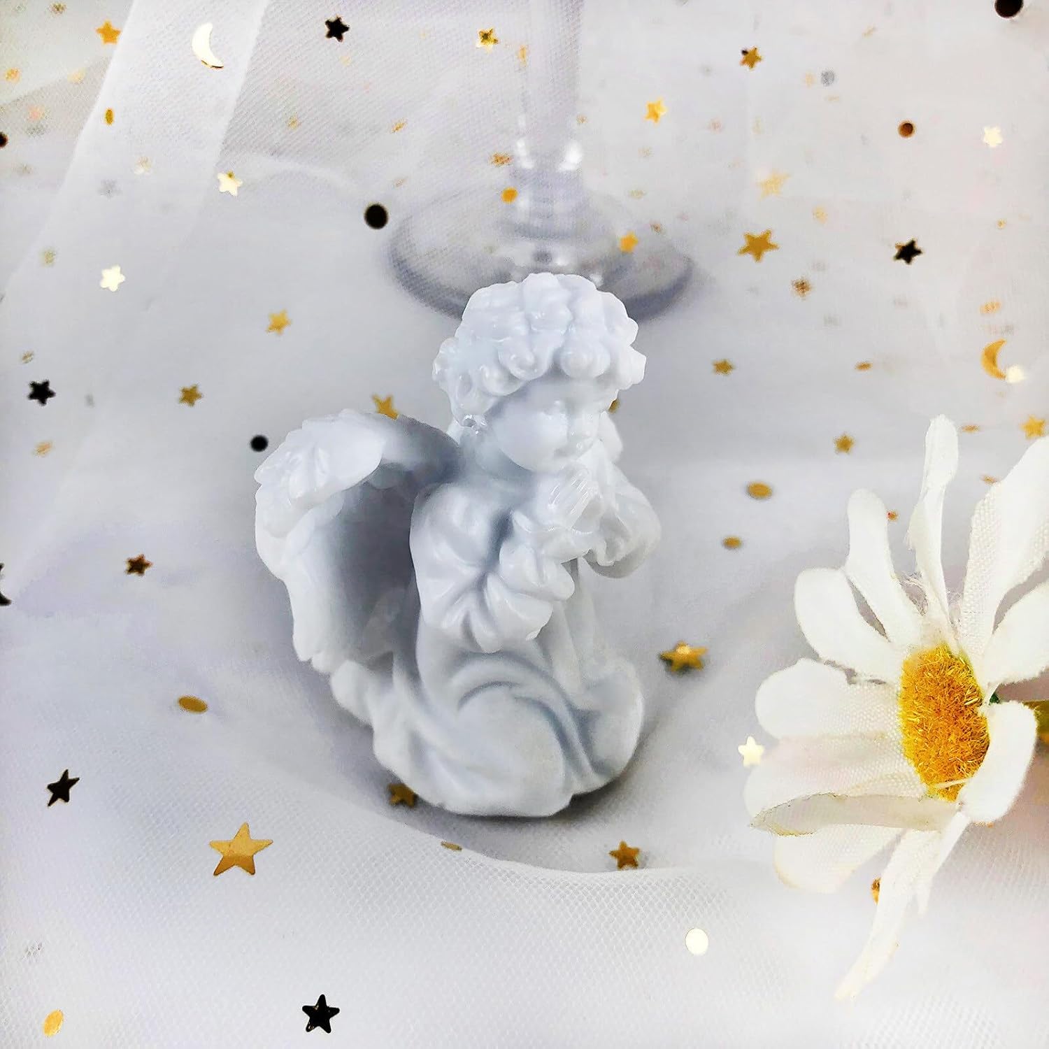 Surakey Moldes de silicona de alas de ángel, molde de resina epoxi tallada en 3D, molde para velas de estatua pequeña tallada en 3D, para hacer