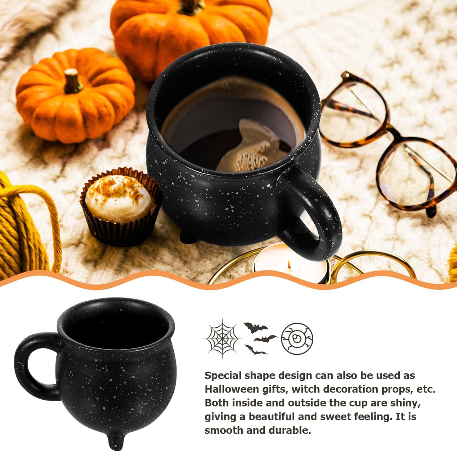 MAGICLULU 1 taza de cerámica de caldero de Halloween, taza creativa de caldera de bruja, taza de caldero con trípode para Halloween, regalos de