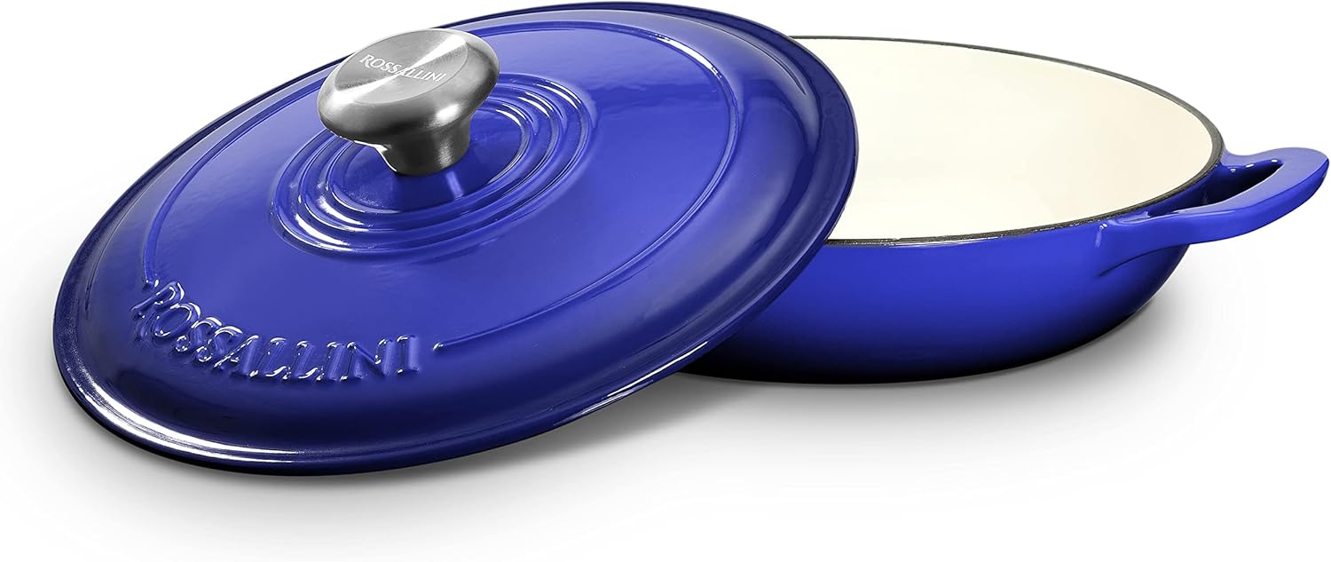 Signature – Estofador de hierro fundido esmaltado, olla antiadherente con tapa de ajuste ajustada para asar perfectos, hornear, saltear, sellar y