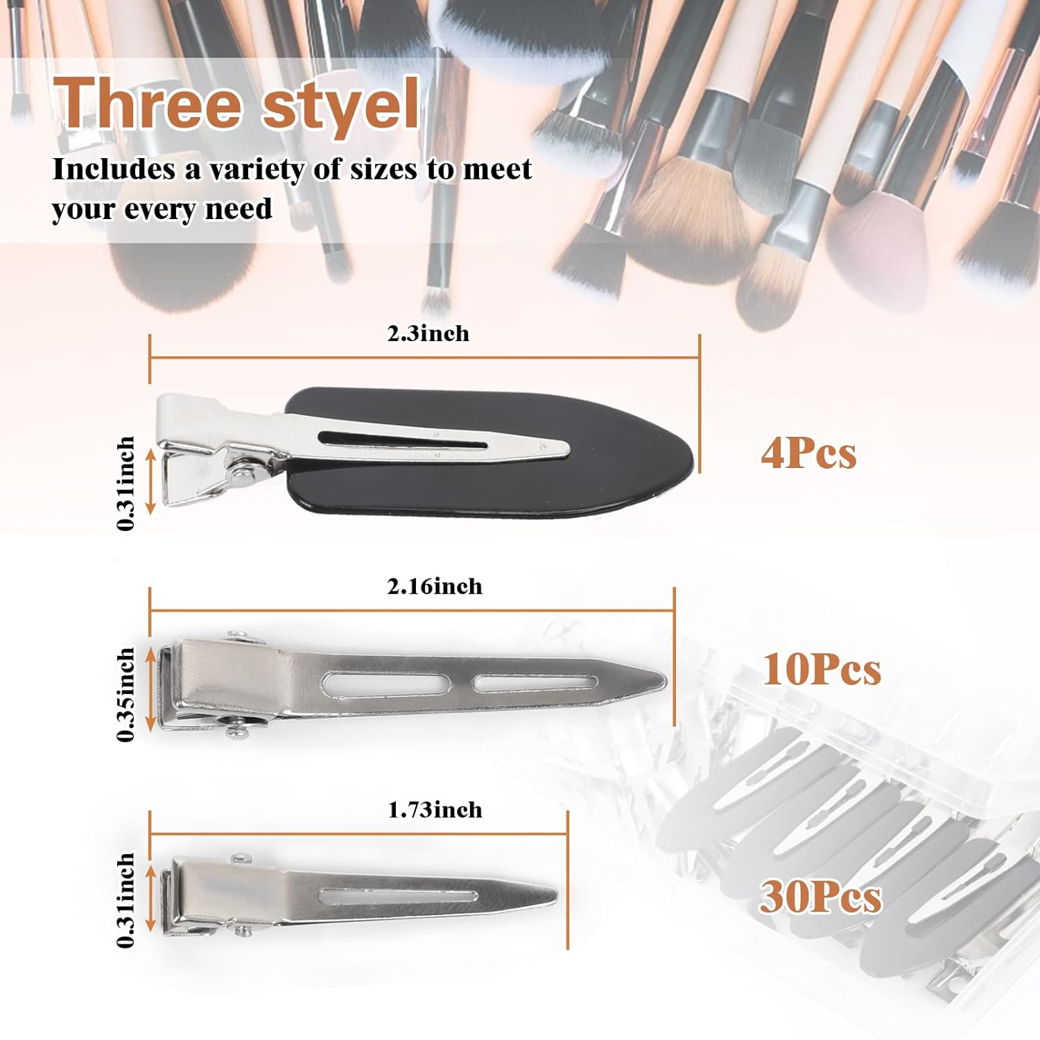 Pinzas de pelo de metal plateado para mujer, diseño de pico de pato pequeño, 44 pinzas largas de rodillo de cocodrilo, salón, lazos para bricolaje,