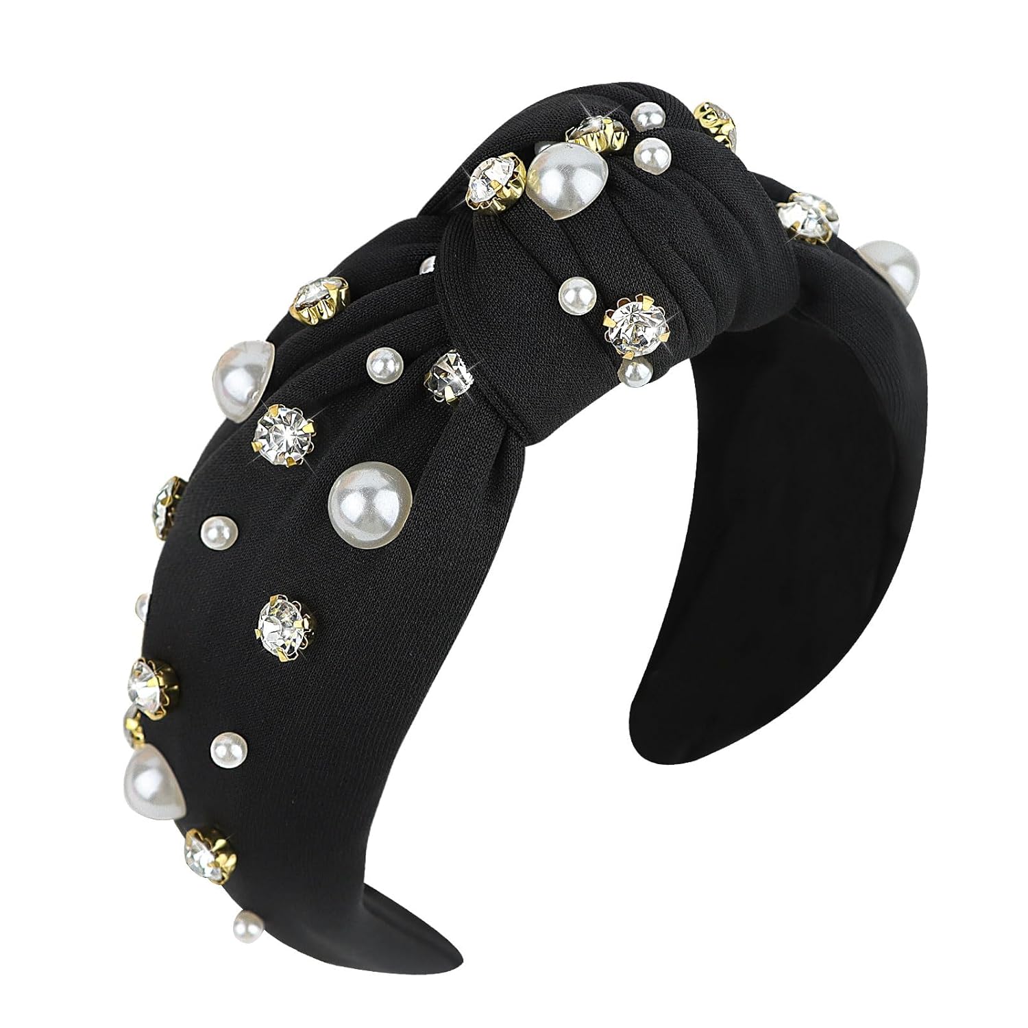 YISSION 1 diadema anudada con perlas de cristal para mujer, diadema antideslizante con diamantes de imitación, diadema ancha de perlas para mujeres,