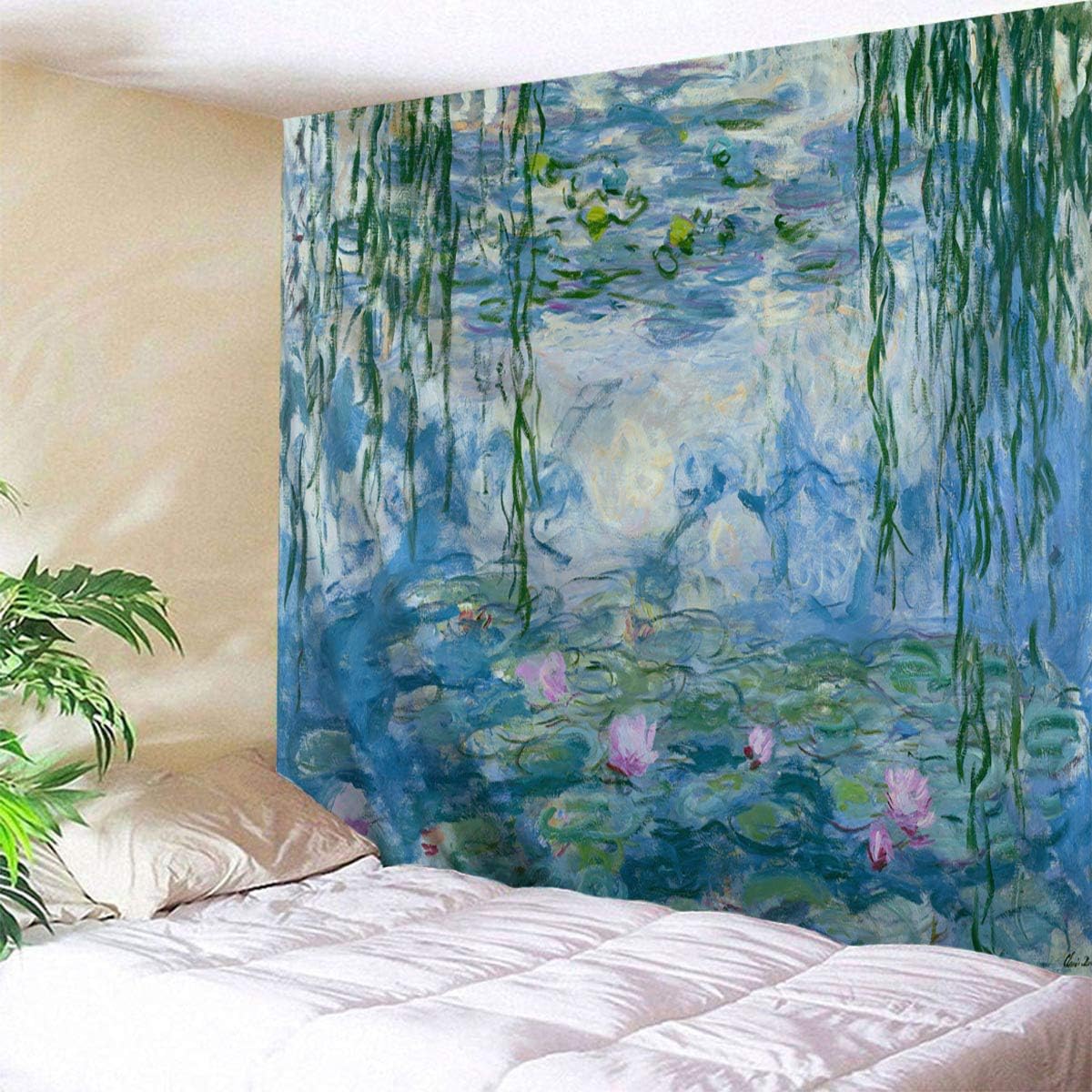 WIHVE – Tapiz para colgar en la pared, de diseño floral bohemio, hippie, psicodélico, étnico, decorativo, de tela para dormitorio, decoración del