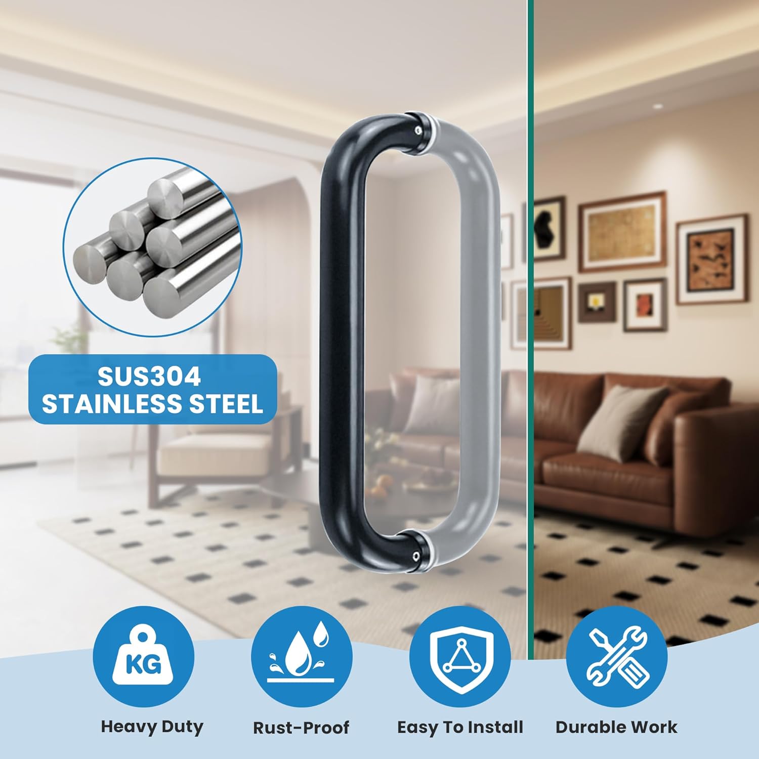 Alise Manija de puerta de ducha, tirador de puerta corrediza de vidrio para ducha, barra tubular de vuelta a atrás para puertas de baño, piezas de