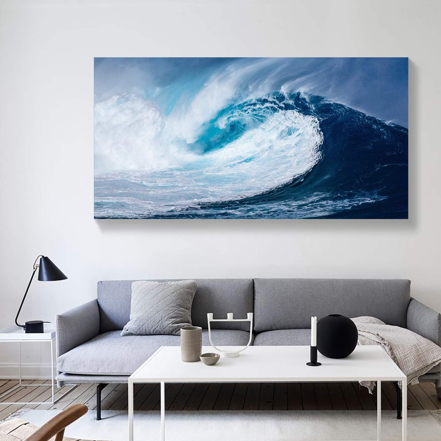 Looife Impresiones en lienzo de 32 x 16 pulgadas, arte de pared, imágenes de olas de mar enormes azules y blancas, decoración de pared, paisaje