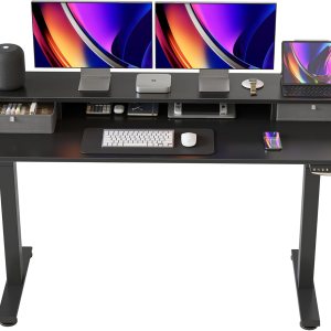 BANTI Escritorio de pie de 60 x 24 pulgadas con cajones, escritorio de altura ajustable con estante de almacenamiento, escritorio de oficina en casa BANTI Escritorio de pie de 60 x 24 pulgadas con cajones, escritorio de altura ajustable con estante de almacenamiento, escritorio de oficina en casa