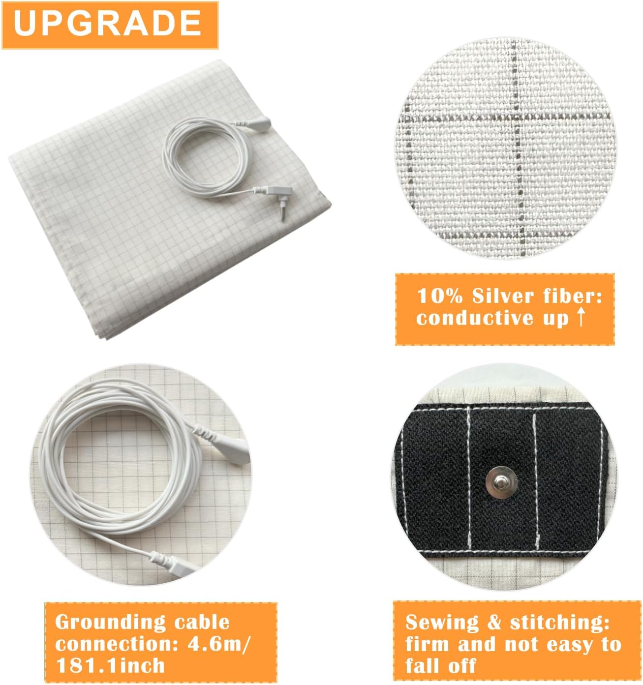 Grounding Bed Sheet with 10% Silver Fiber, Conductive Grounding Sheet for Better Sleeping, Grounding Sheets with Grounding Cords (36 * 91 inch)