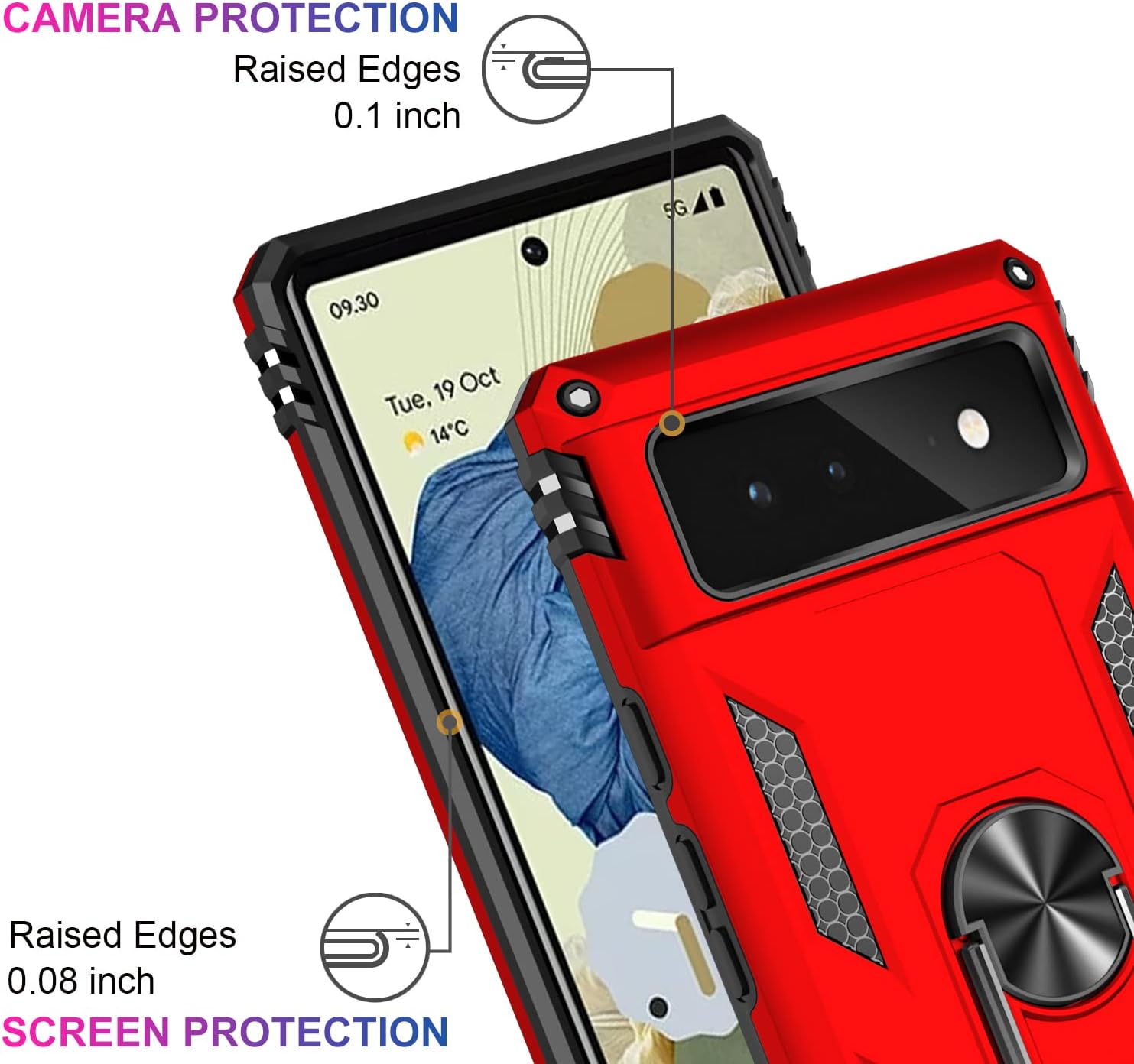 IKAZZ Funda adecuada para Google Pixel 6A, grado militar, a prueba de golpes, resistente, para pasar la prueba de caídas de 16 pies con soporte