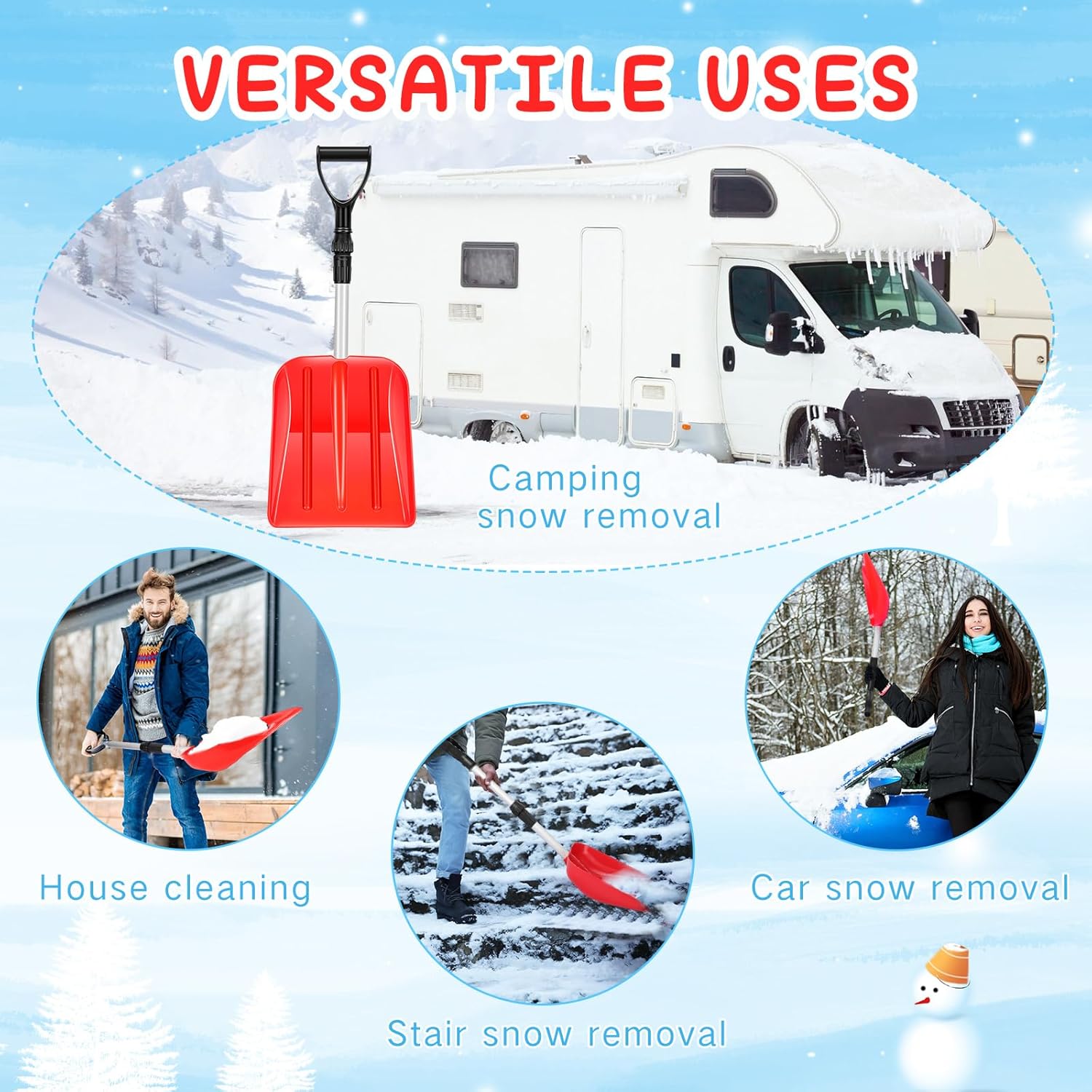4 piezas de pala de nieve para niños, pala de plástico para excavar, palas de playa ligeras y portátiles para niños y niñas, hogar, patio, jardín,