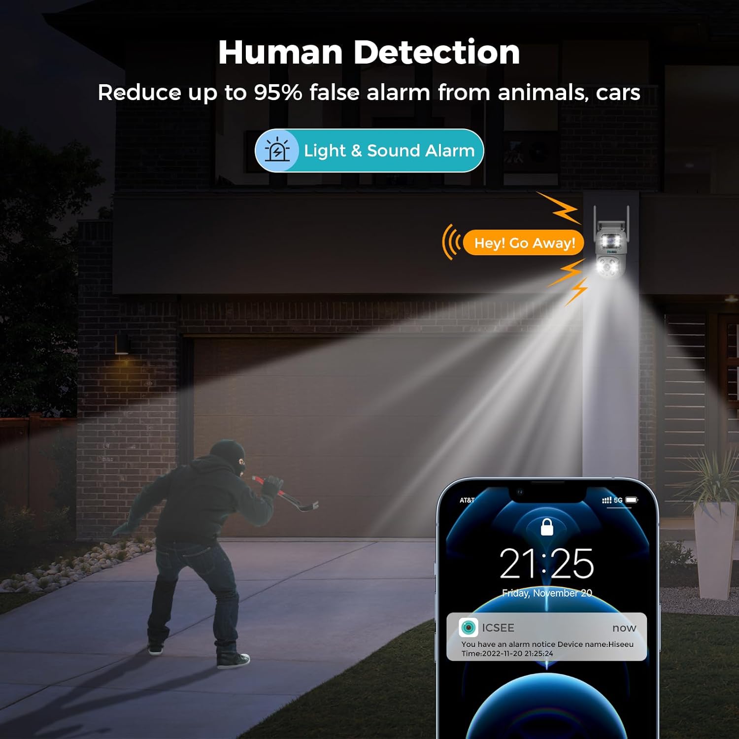 SOVMIKU 2WS318Enlace de doble lenteCámara de seguridad PTZ de 6 MP para exteriores, cámara de seguridad inalámbrica, seguimiento automático,
