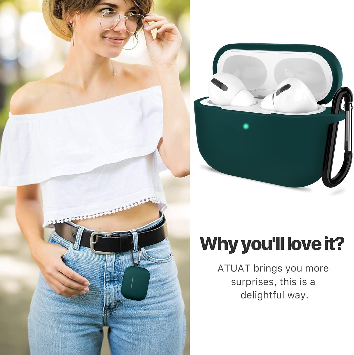 ATUAT Funda para AirPods Pro de 2 generación, accesorios protectores de silicona con llavero para mujeres y hombres para Apple AirPods Pro Gen 2
