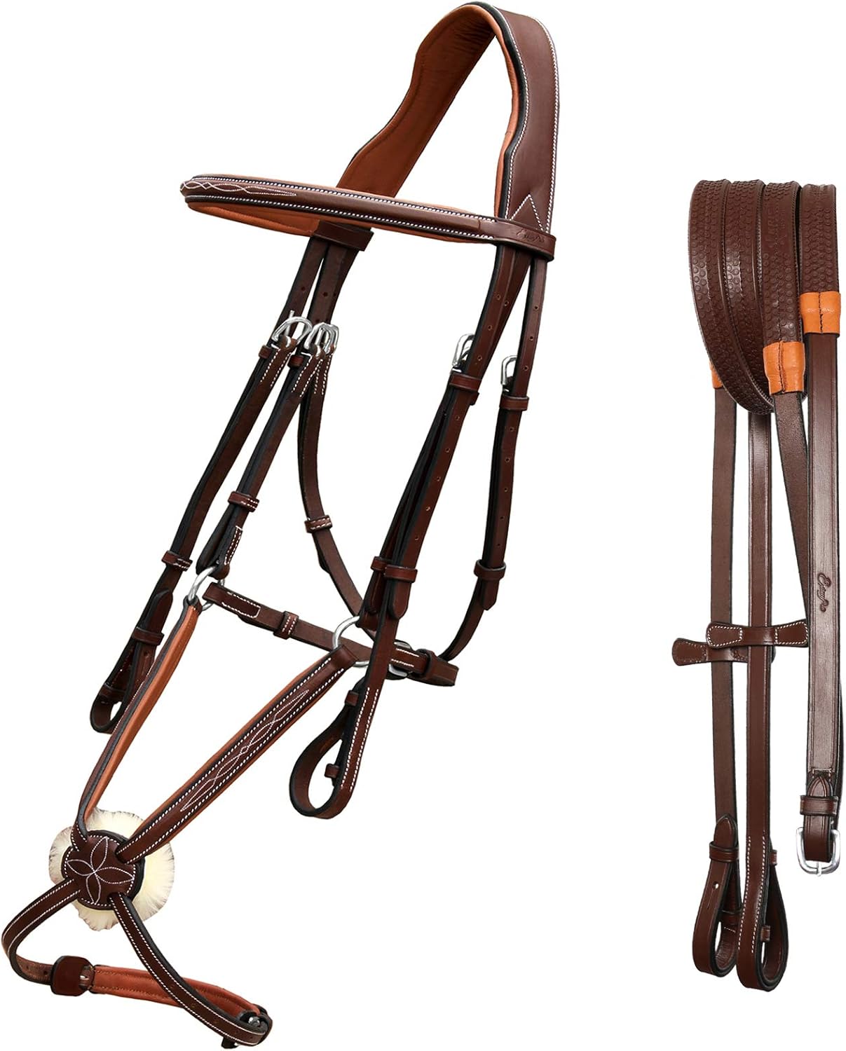 Exion Jumping Horse Bridle – Figura 8 cosida de diseñador con varillas de goma y hebillas SS