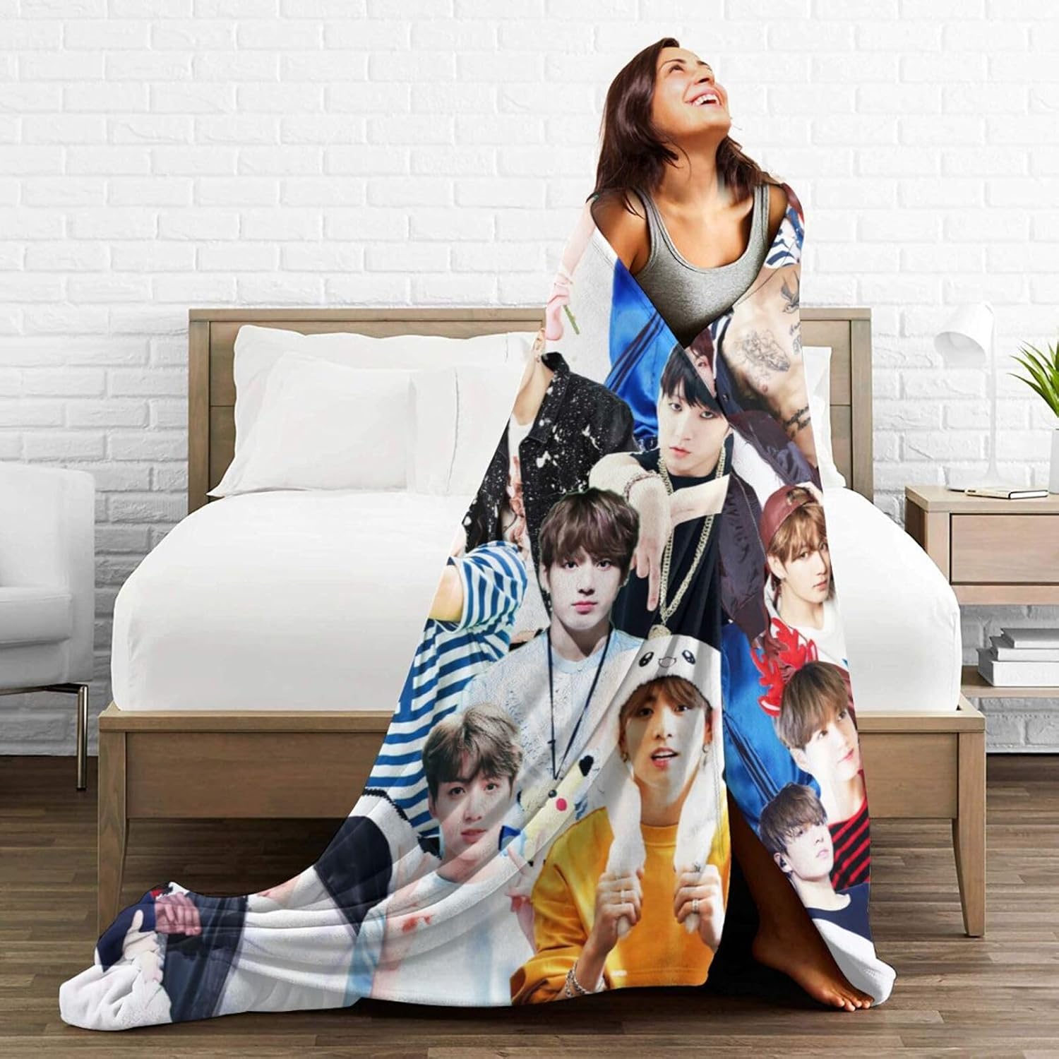 Jungkook – Manta suave y cómoda de lana polar para sofá, oficina, coche, camping, yoga, viajes, decoración del hogar, acogedora manta de playa de