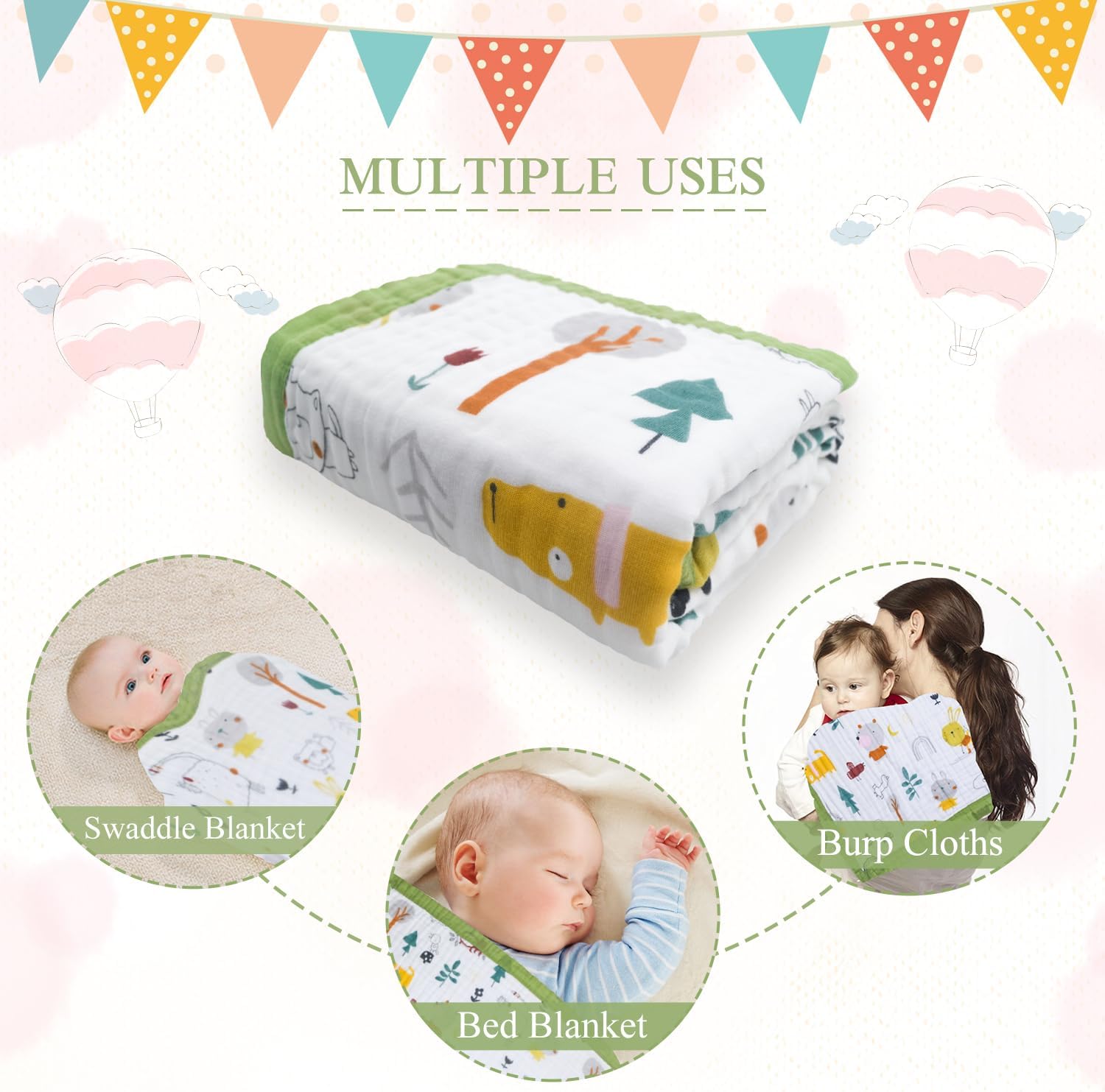 Toalla de baño suave y absorbente para bebé, manta de muselina para niño o niña, toalla de baño de muselina de 43 x 43 pulgadas (dinosaurio)
