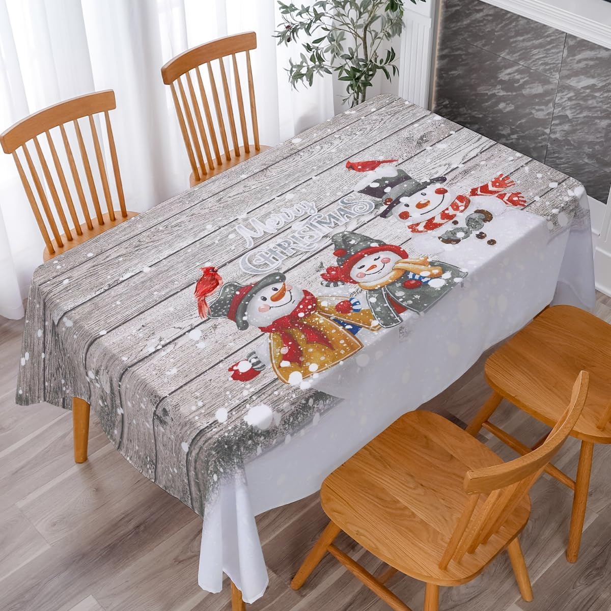 Lepuho Mantel de Navidad de 60 x 84 pulgadas, mantel rectangular de Navidad, muñeco de nieve, impermeable, resistente a las manchas y a las arrugas,